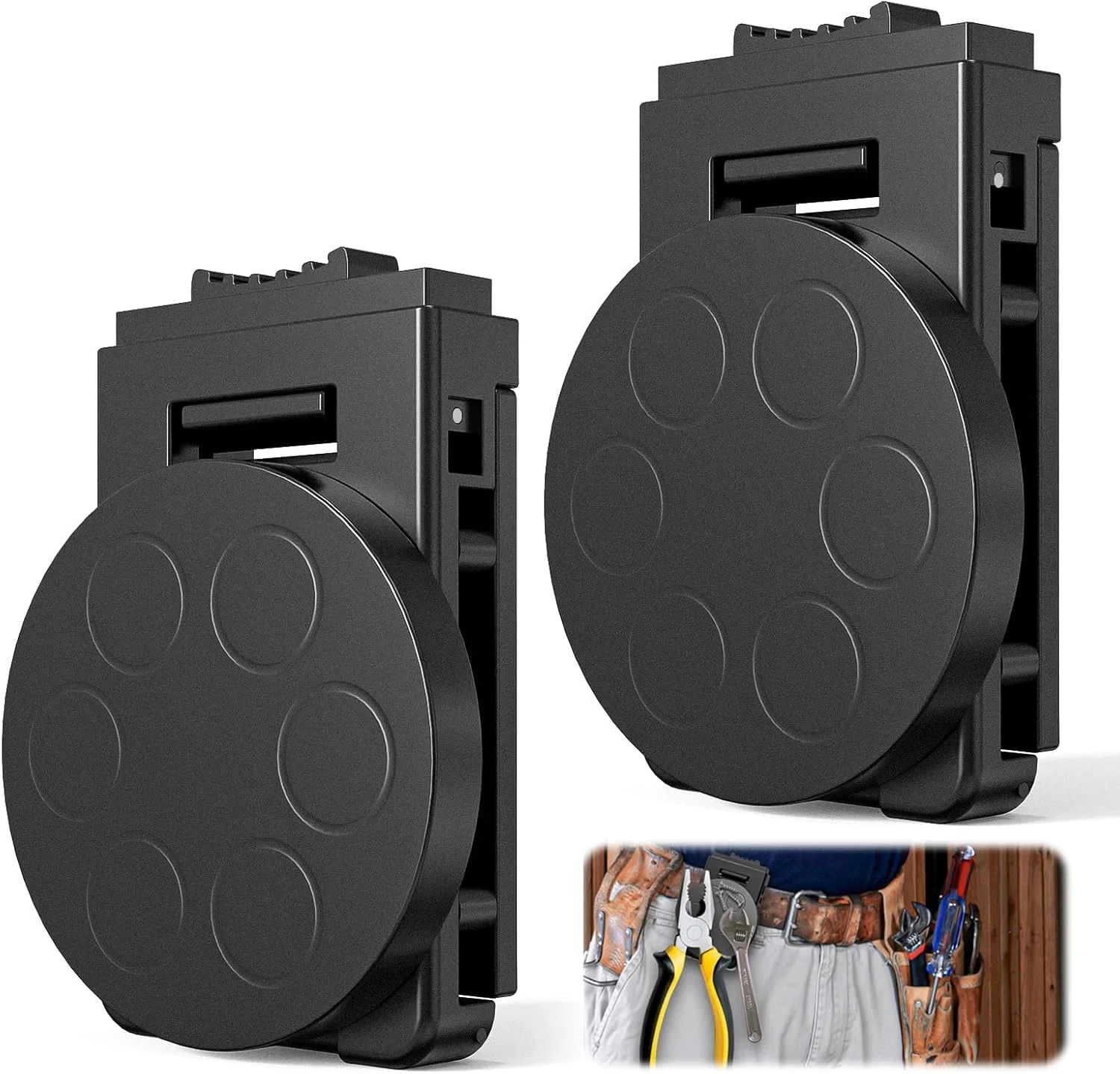 گیره کمربند ابزار مغناطیسی سنگین - گیره ابزار مغناطیسی ضد لغزش 2 عددی، گیره کمربندی برای چکش، پیچ گوشتی، آچار - نگهدارنده ابزار قابل تنظیم و بادوام برای متخصصان و افراد حرفه ای (مشکی)