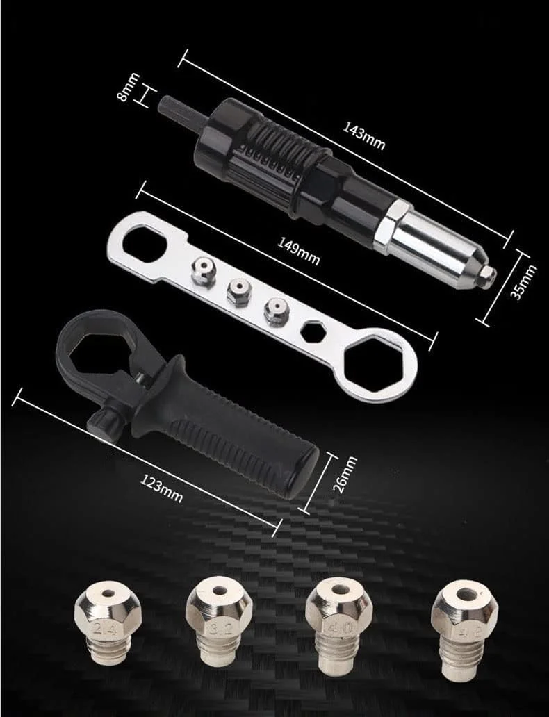 تبدیل تفنگ پرچ KASTWAVE، تبدیل تفنگ پرچ حرفه ای با دسته و ابزار دستی پرچ - اتصال پرچ برای پیچ گوشتی و دریل های شارژی