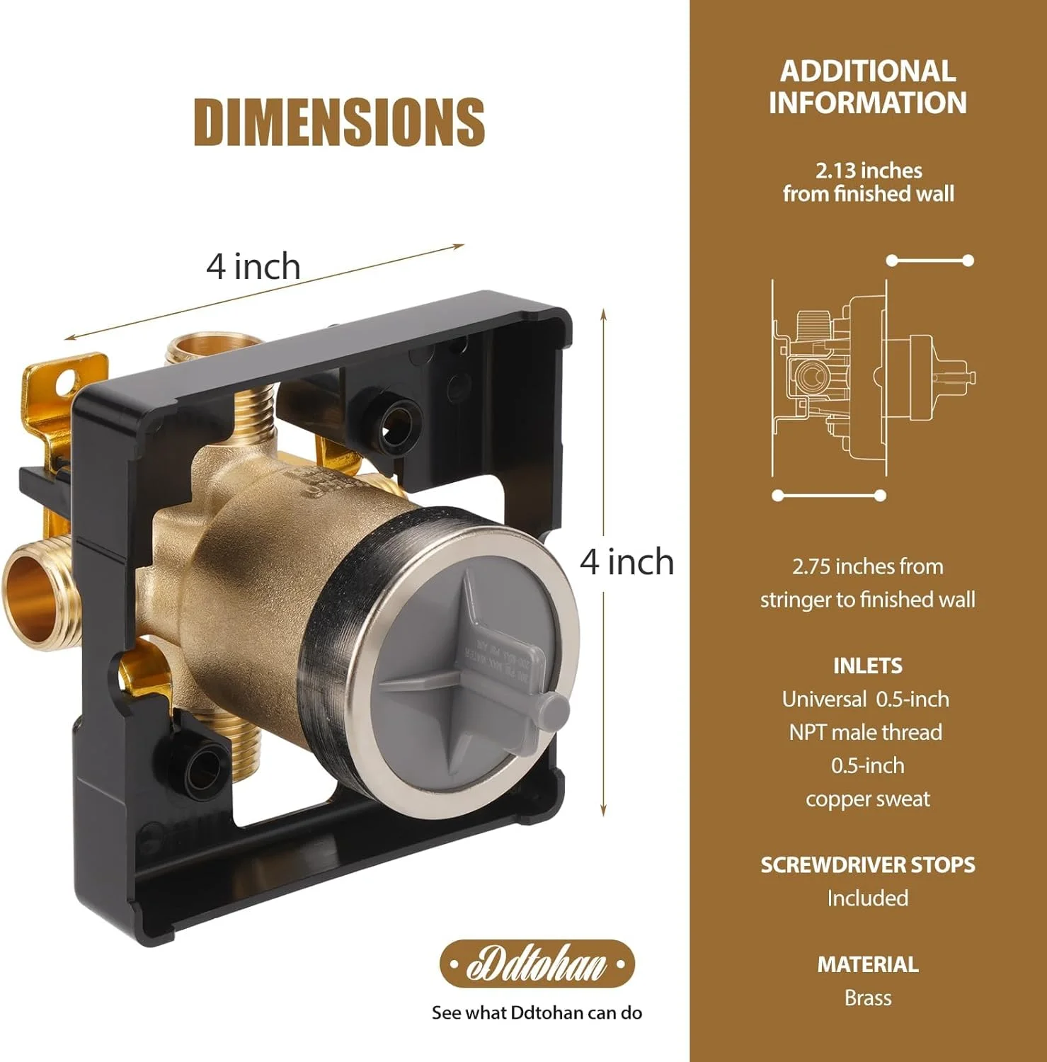 بدنه شیر دوش یونیورسال چند انتخابی R10000-UNBXHF، برای کیت های تریم شیر دوش، برای سری D 13، 14، 17 یا 17T تک کاره یا دو کاره، با استاپر پیچ گوشتی