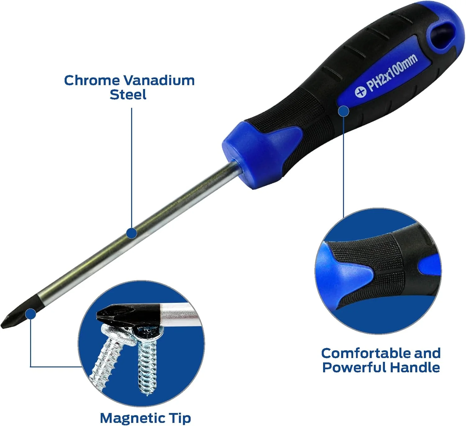 پیچ گوشتی چهارسوی مغناطیسی قابل حمل و چند منظوره VTOOLS، 2x100 میلی متر، ایده آل برای استفاده در دفتر، منزل و کار حرفه ای، VT2117