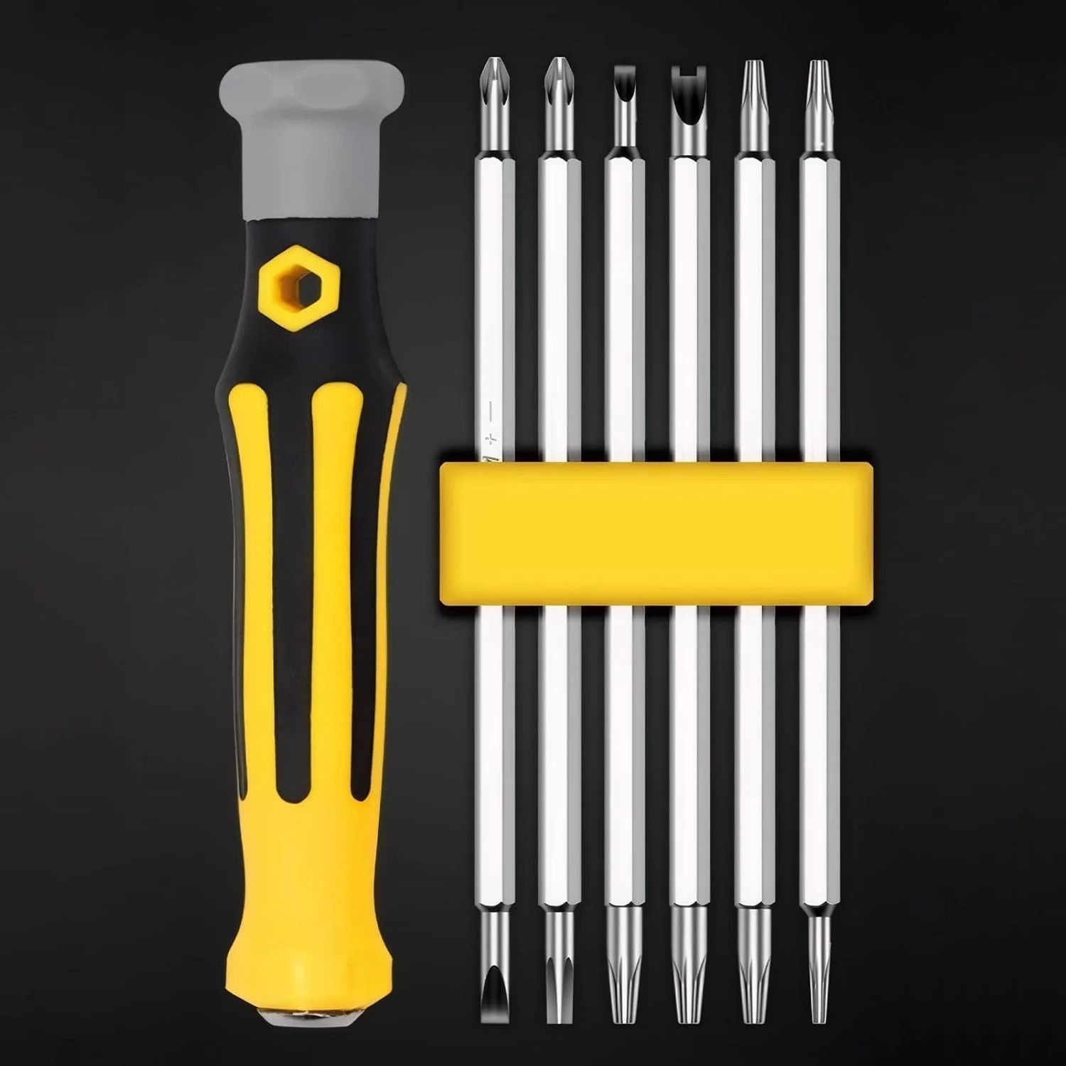 پیچ گوشتی چندکاره 12 در 1 با نگهدارنده مغناطیسی - شامل سری های دوسو، چهارسو، آلن، مربعی و Y برای استفاده های گوناگون