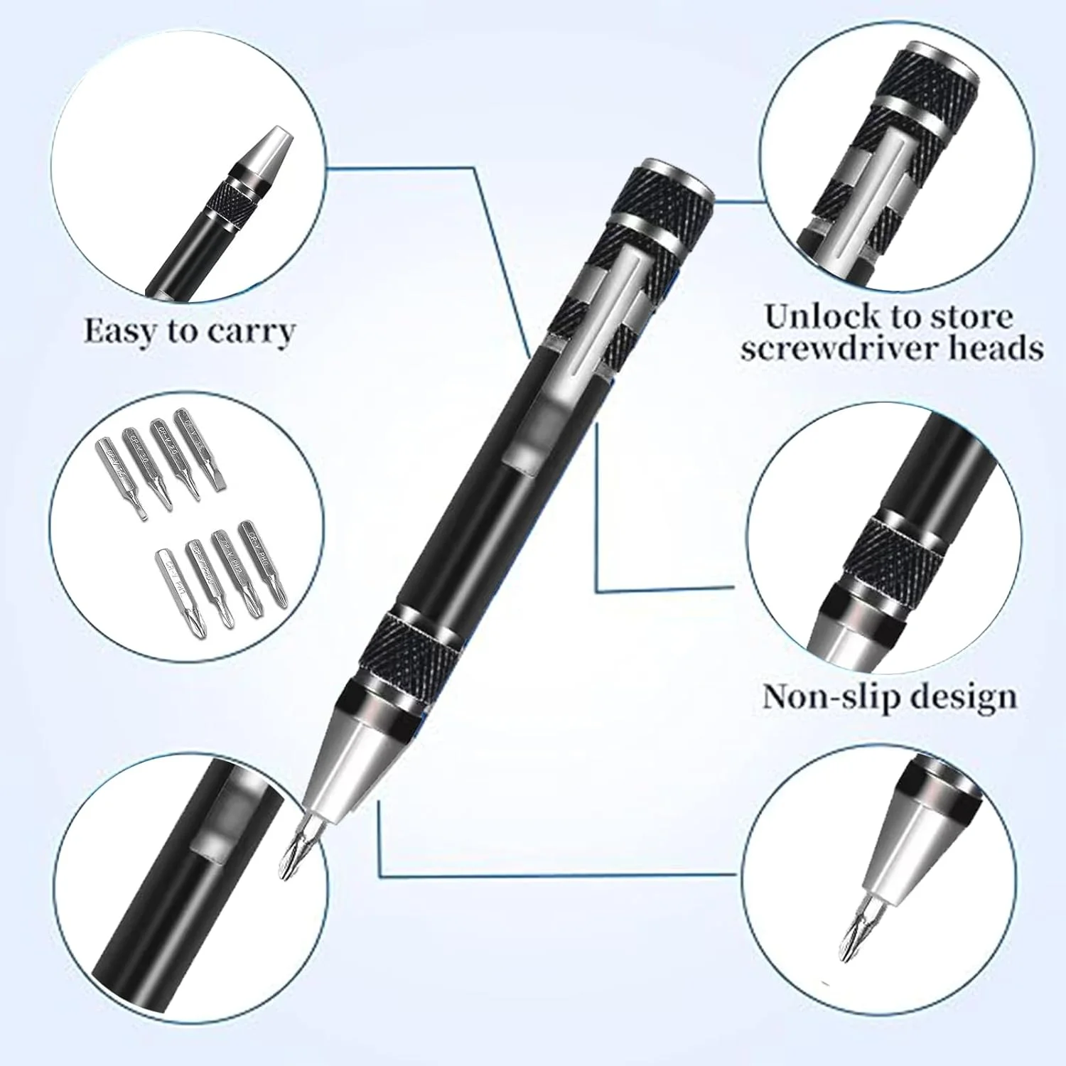 پیچ گوشتی 8 در 1، مجموعه پیچ گوشتی چند منظوره قابل حمل برای ابزار تعمیرات روزانه و فضای باز (مشکی) پیچ گوشتی 8 در 1، مجموعه پیچ گوشتی چند منظوره قابل حمل برای ابزار تعمیرات روزانه و فضای باز (مشکی)