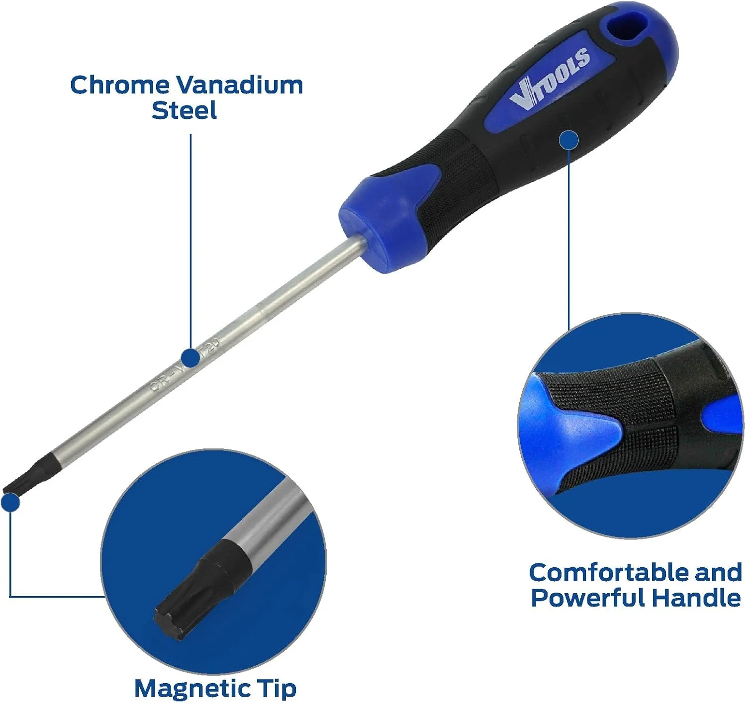 پیچ گوشتی ستاره ای VTOOLS T30 با نوک مشکی مغناطیسی و دسته ارگونومیک، پیچ گوشتی حرفه ای و چند منظوره، 30x100 میلی متر، ایده آل برای کار و استفاده در منزل، VT2203 پیچ گوشتی ستاره ای VTOOLS T30 با نوک مشکی مغناطیسی و دسته ارگونومیک، پیچ گوشتی حرفه ای و چند منظوره، 30x100 میلی متر، ایده آل برای کار و استفاده در منزل، VT2203