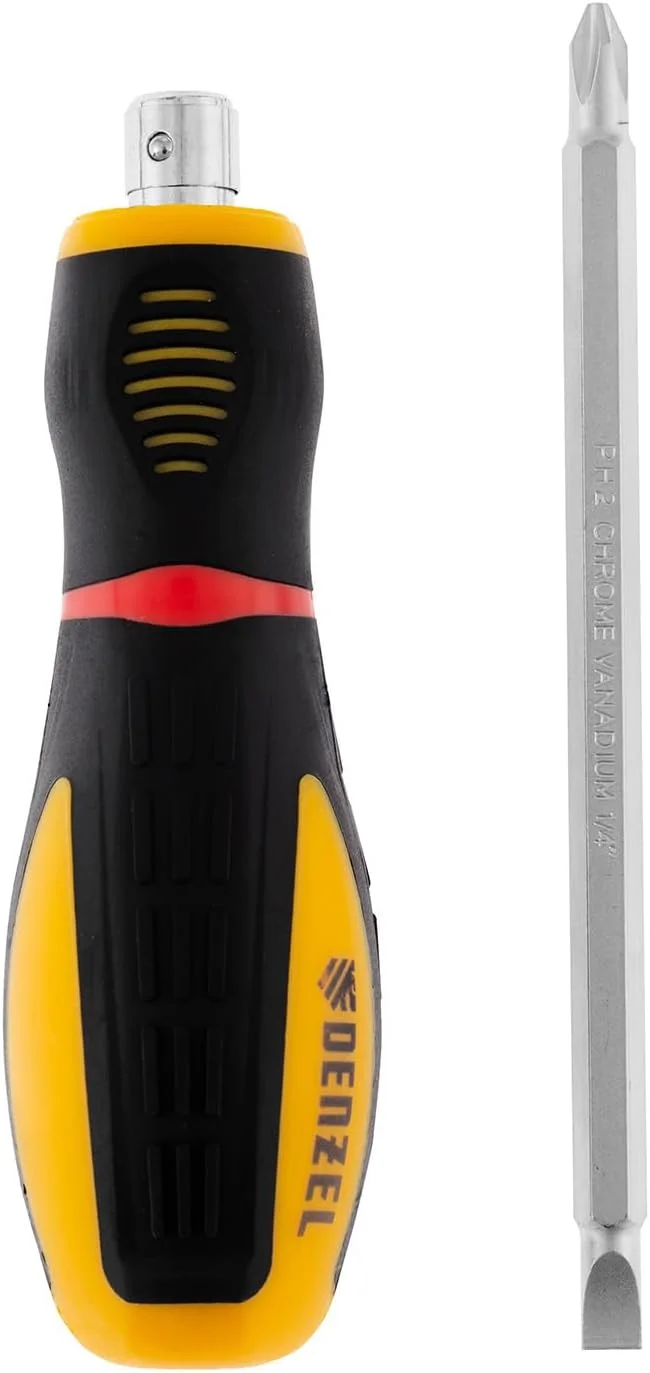 پیچ گوشتی ترکیبی DENZEL با سری های قابل تعویض SL3/16"-PH2 با دسته راحت (7711580) پیچ گوشتی ترکیبی DENZEL با سری های قابل تعویض SL3/16"-PH2 با دسته راحت (7711580)