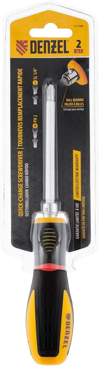 پیچ گوشتی ترکیبی DENZEL با سری های قابل تعویض SL3/16"-PH2 با دسته راحت (7711580) پیچ گوشتی ترکیبی DENZEL با سری های قابل تعویض SL3/16"-PH2 با دسته راحت (7711580)