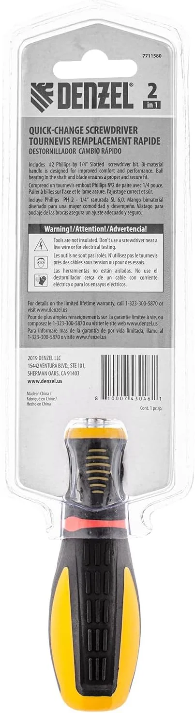 پیچ گوشتی ترکیبی DENZEL با سری های قابل تعویض SL3/16"-PH2 با دسته راحت (7711580) پیچ گوشتی ترکیبی DENZEL با سری های قابل تعویض SL3/16"-PH2 با دسته راحت (7711580)