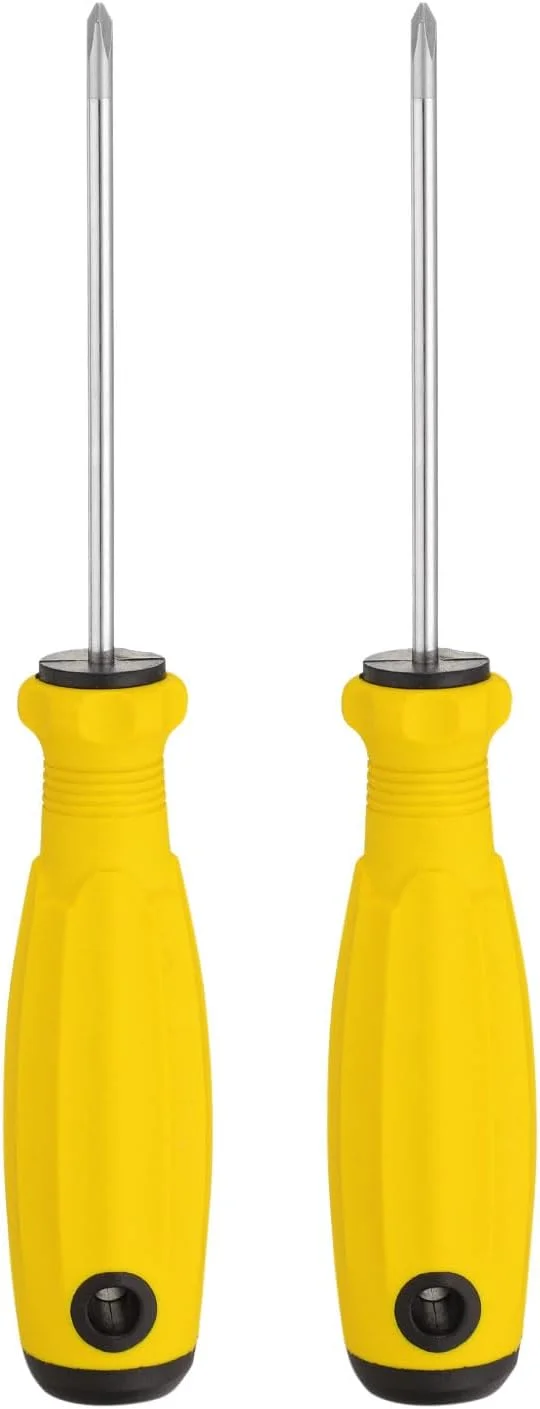 دو عدد پیچ گوشتی چهارسو PH2، سایز 2، طول 6.3 اینچ، پیچ گوشتی مغناطیسی 3 اینچ با دسته ارگونومیک برای تعمیرات DIY، زرد