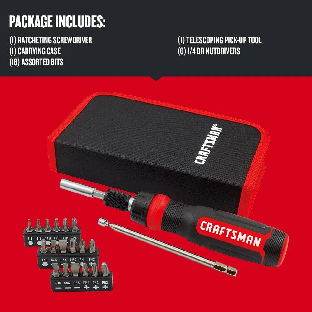 پیچ گوشتی جغجغه ای CRAFTSMAN، مجموعه چند بیتی، 26 تکه (CMHT68001)، مشکی