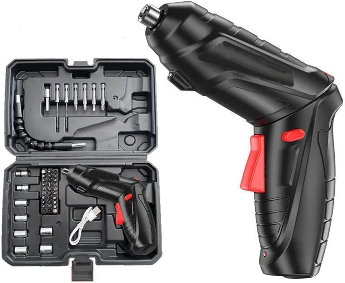 ست پیچ گوشتی برقی SKY-TOUCH، 47 در 1 با دسته قابل چرخش و شارژ USB، دریل 3.6 ولت با چراغ LED داخلی، 1800 میلی آمپر ساعت، مشکی