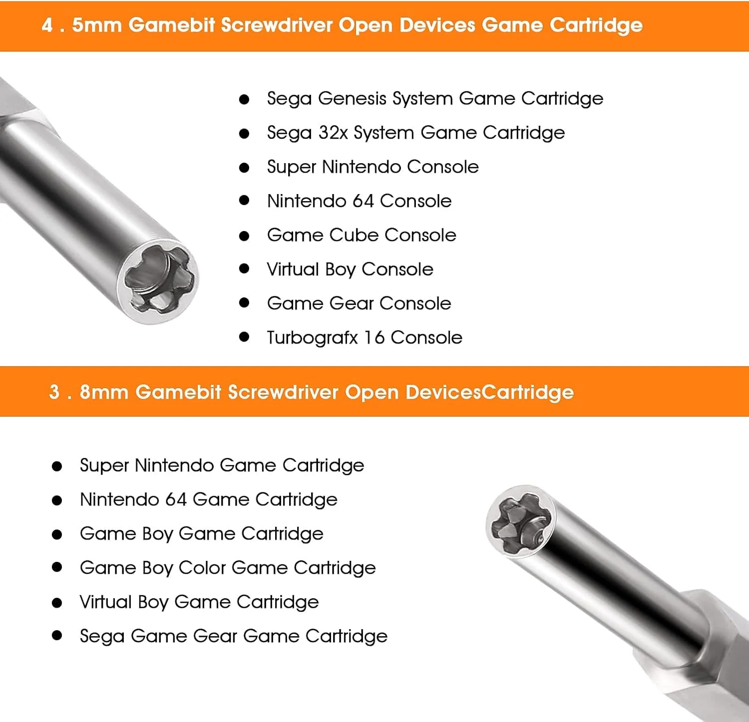 پیچ گوشتی گیم بیت دو سر 4.5 و 3.8 میلی متری، ابزار تعمیر کنسول بازی SNES، NES، N64، گیم بوی، پیچ گوشتی مغناطیسی