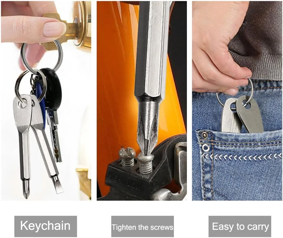 دو ست (4 عدد) پیچ گوشتی چند منظوره قابل حمل جاکلیدی، مینی کیت مسافرتی به شکل کلید، ابزار پیچ گوشتی EDC در فضای باز با حلقه کلید (رنگ: مشکی نقره ای) دو ست (4 عدد) پیچ گوشتی چند منظوره قابل حمل جاکلیدی، مینی کیت مسافرتی به شکل کلید، ابزار پیچ گوشتی EDC در فضای باز با حلقه کلید (رنگ: مشکی نقره ای)