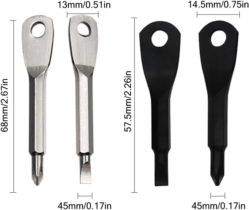دو ست (4 عدد) پیچ گوشتی چند منظوره قابل حمل جاکلیدی، مینی کیت مسافرتی به شکل کلید، ابزار پیچ گوشتی EDC در فضای باز با حلقه کلید (رنگ: مشکی نقره ای) دو ست (4 عدد) پیچ گوشتی چند منظوره قابل حمل جاکلیدی، مینی کیت مسافرتی به شکل کلید، ابزار پیچ گوشتی EDC در فضای باز با حلقه کلید (رنگ: مشکی نقره ای)