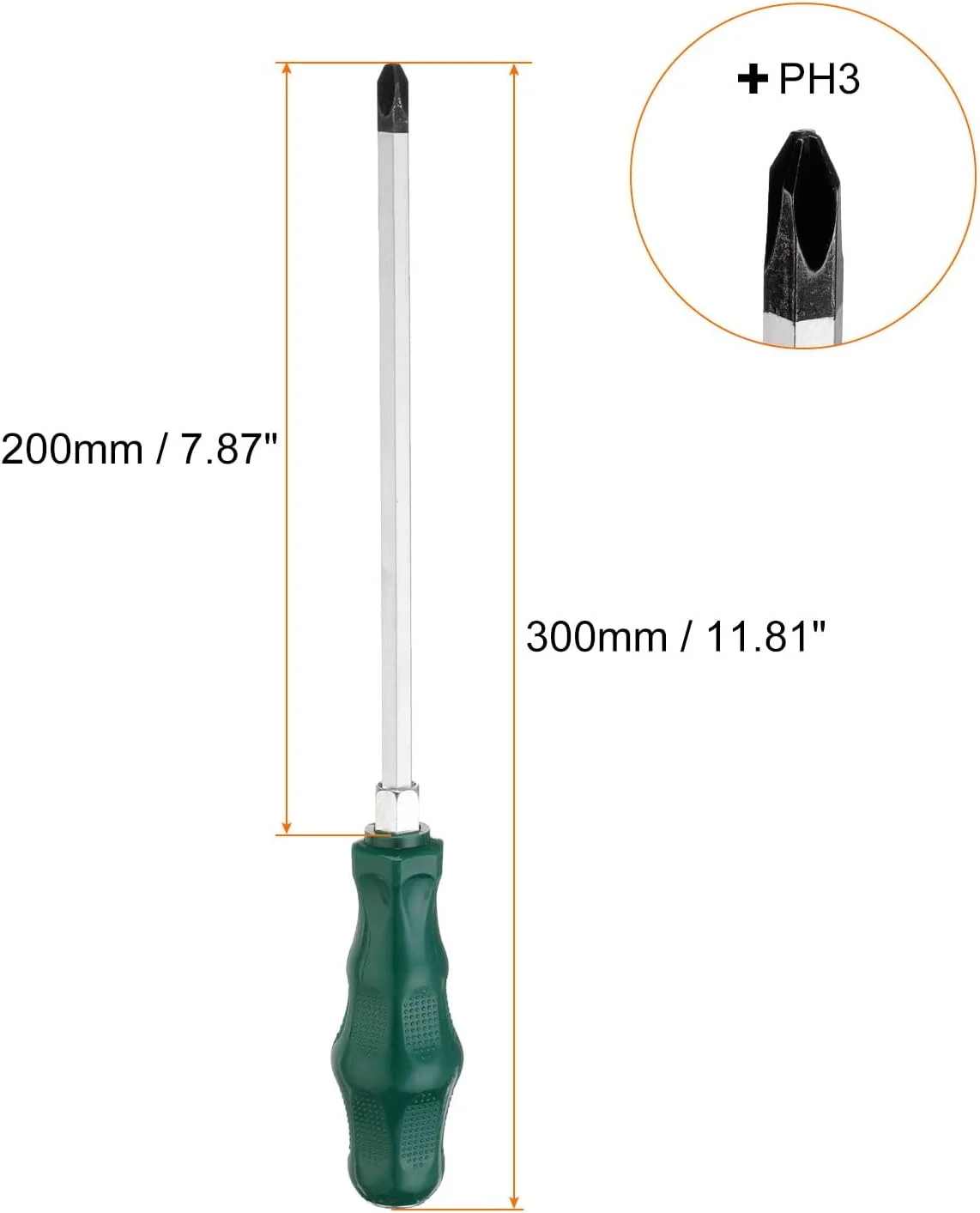 پیچ گوشتی چهارسوی PH3، سایز 3، 30 سانتی متر، پیچ گوشتی تخریب مغناطیسی 20 سانتی متر، CR-V با دسته ارگونومیک برای تعمیرات DIY، سبز