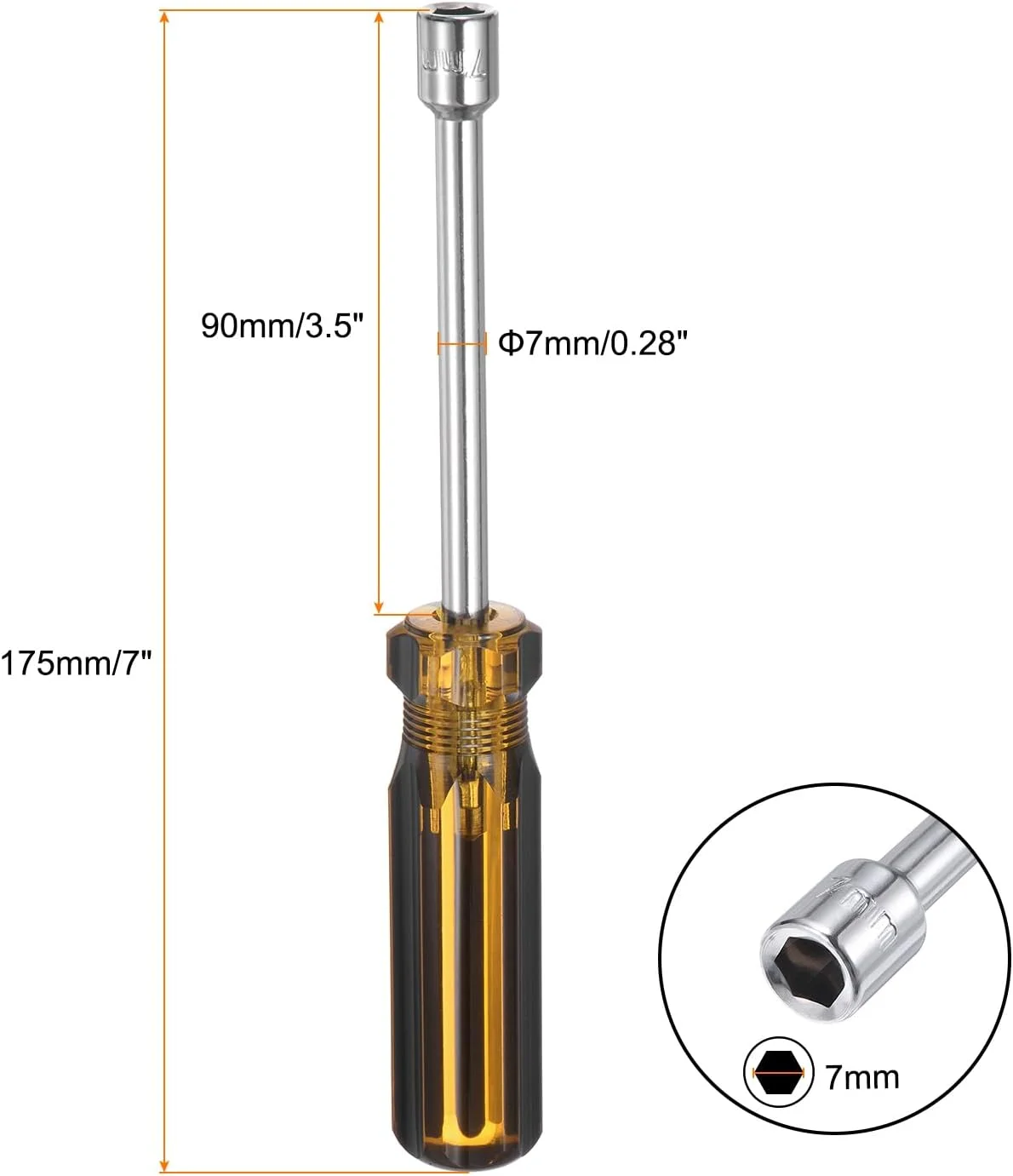 پیچ گوشتی مهره گیر شش گوش متریک 7 میلی متری، دسته PVC ارگونومیک، فولاد کربنی، غیر مغناطیسی، ابزار دستی آچار سوکت برای تعمیر خودرو و مصارف خانگی، 2 عددی