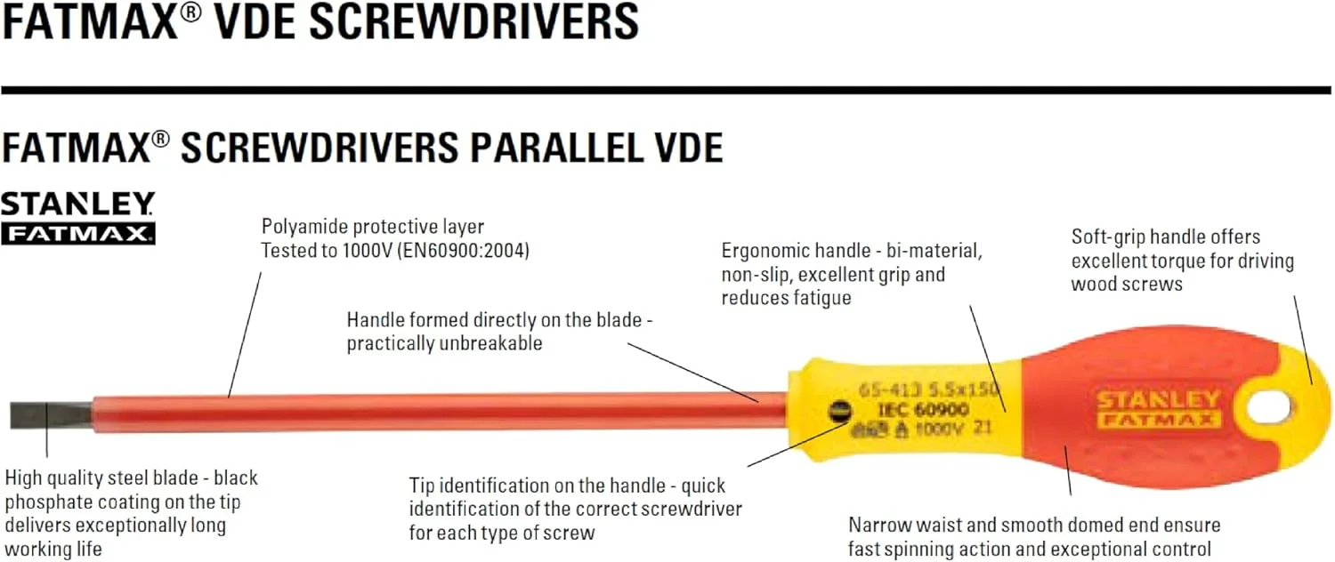 پیچ گوشتی عایق دار دو سو استنلی Fat Max 4X100 میلی متر - قرمز و زرد