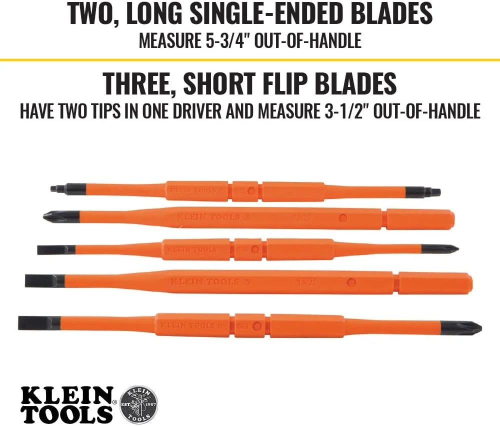 ست پیچ گوشتی عایق 8 در 1 کلاین تولز مدل 32288 با تیغه های قابل تعویض، 3 عدد چهارسو، 3 عدد دوسو و 2 عدد مربعی