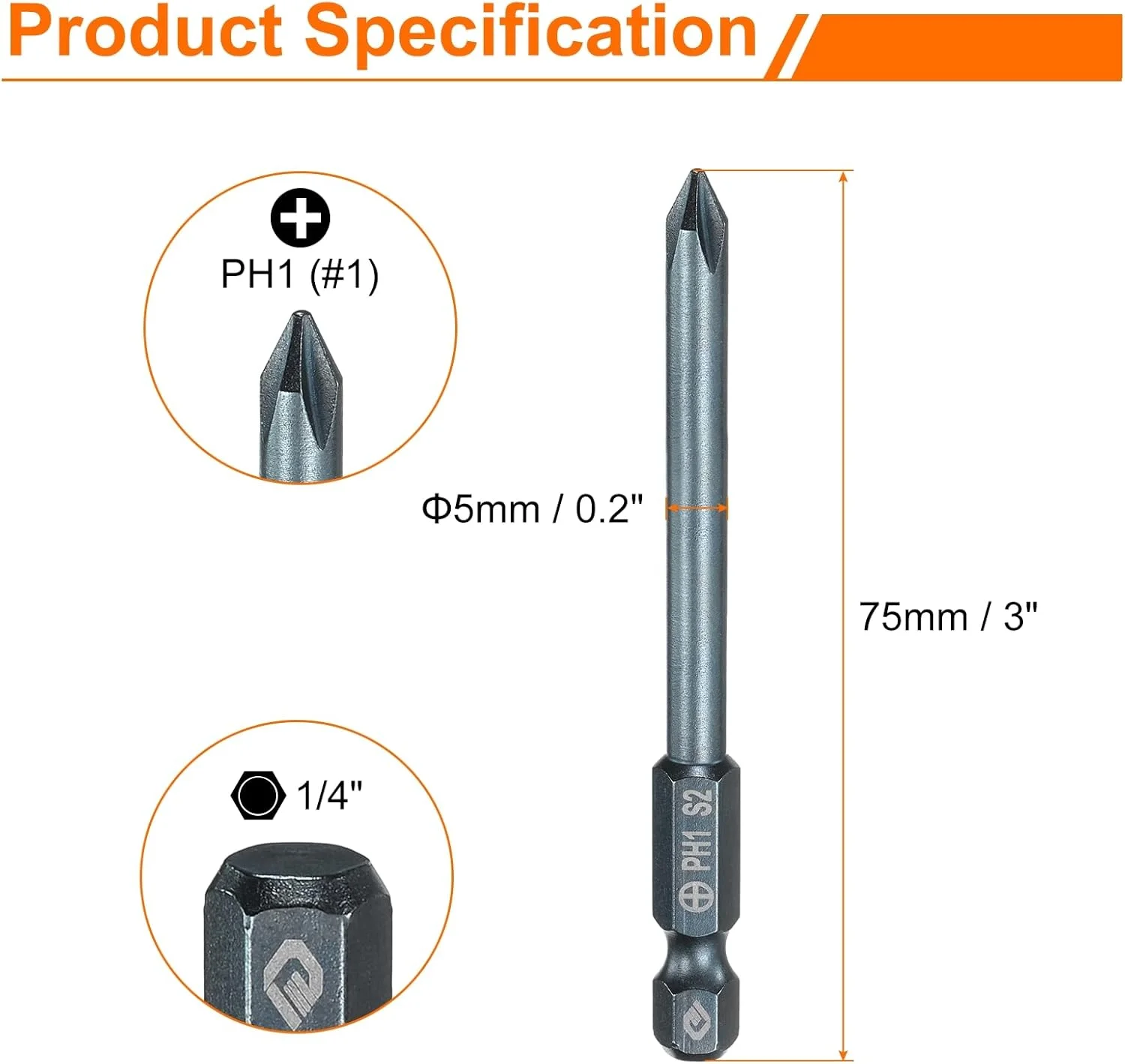 سری پیچ گوشتی چهارسو شماره 1، ساق هگز 1/4 اینچ، طول 75 میلی متر، میله 0.2 اینچ، سری مگنت دار، فولاد S2، مناسب برای ابزارهای برقی، آبی