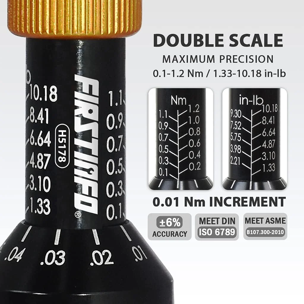 FIRSTINFO H5178 | 1/4" | 0.1-1.2 نیوتن متر، 1.33-10.18 اینچ-پوند | پیچ گوشتی گشتاور قابل تنظیم | با نگهدارنده نوک با رهاسازی سریع