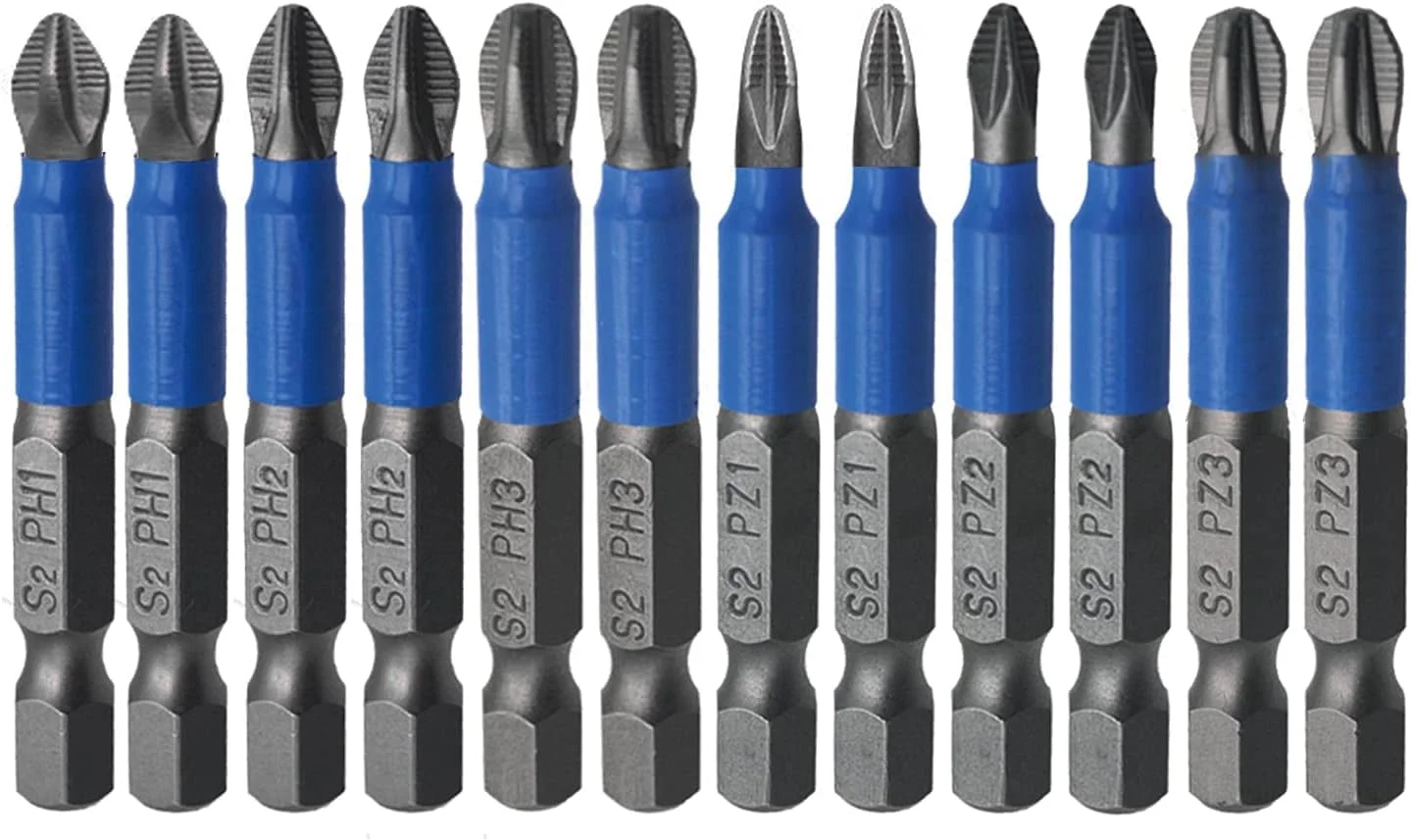 مجموعه 12 عددی سری پیچ گوشتی چهارسو ELECDON، ضد لغزش، با ساق هگز ¼ اینچی، طول 50 میلی متر، فولاد S2 با خاصیت مغناطیسی، مناسب برای دریل پیچ گوشتی برقی