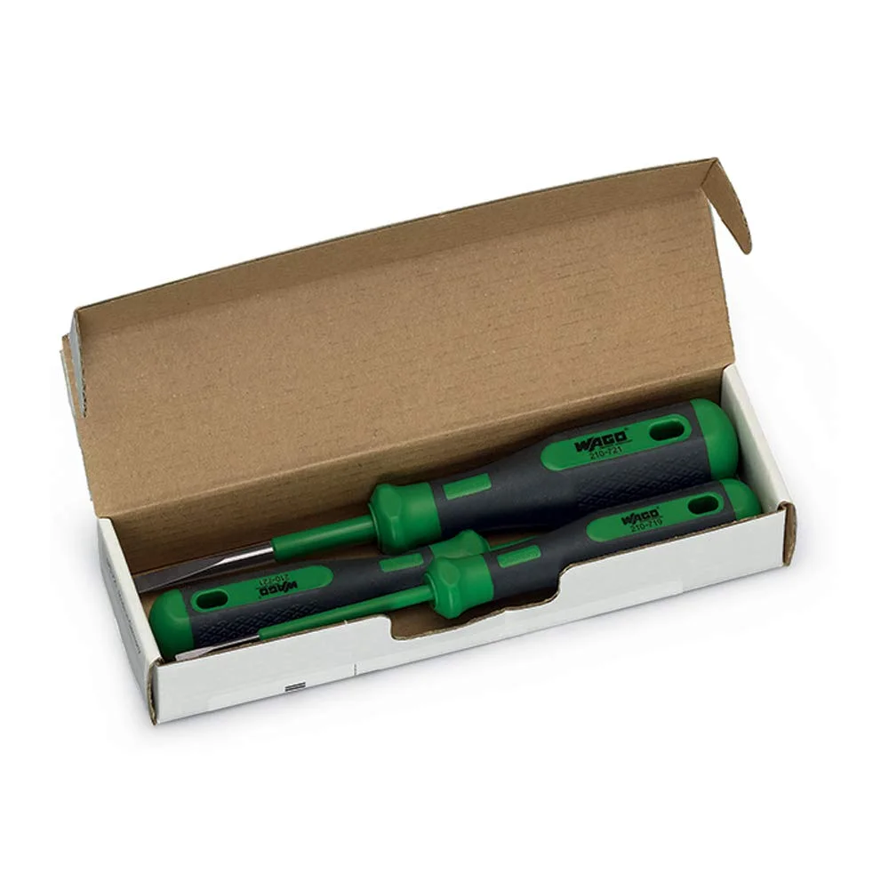 مجموعه پیچ گوشتی دستی استاندارد Wago 210 – 722 (133 گرم، مشکی/سبز) مجموعه پیچ گوشتی دستی استاندارد Wago 210 – 722 (133 گرم، مشکی/سبز)