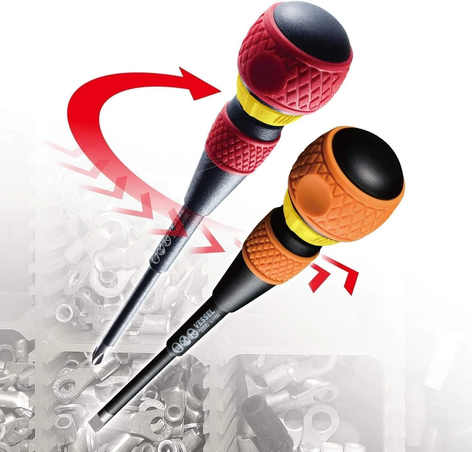 پیچ گوشتی جغجغه ای VESSEL + 2 عدد 100، 2200 + 2 عدد 100 پیچ گوشتی جغجغه ای VESSEL + 2 عدد 100، 2200 + 2 عدد 100