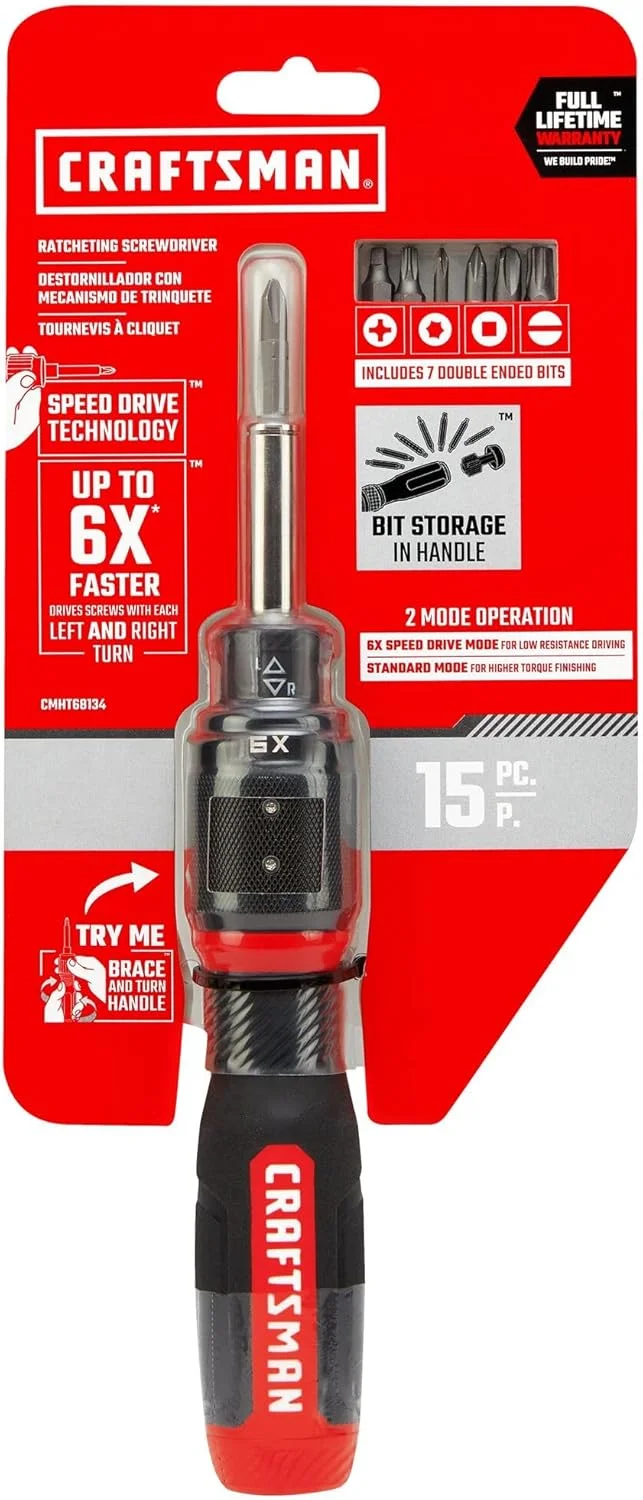 پیچ گوشتی جغجغه ای 15 تکه CRAFTSMAN با قابلیت SpeedDrive (CMHT68134)