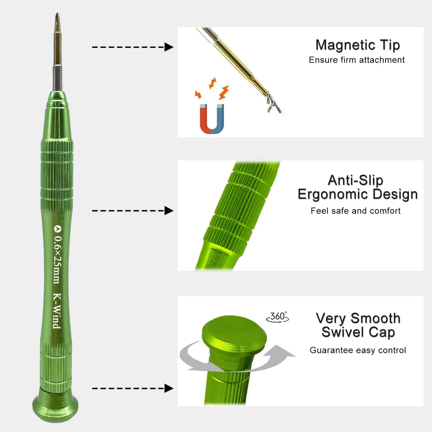 پیچ گوشتی سه پر Y000 0.6 میلی‌متری سازگار با OLED Switch، اپل واچ و آیفون، سه پر کوچک 000 شکل Y، پیچ گوشتی سه نقطه Y0.6، سر فولادی آلیاژ بالا S2، نوک Y مغناطیسی، درپوش چرخان 360 درجه