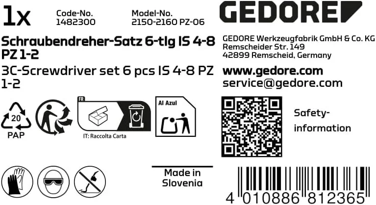 مجموعه پیچ گوشتی 6 عددی گدور 2150-2160 PZ-06 با دسته سه جزئی