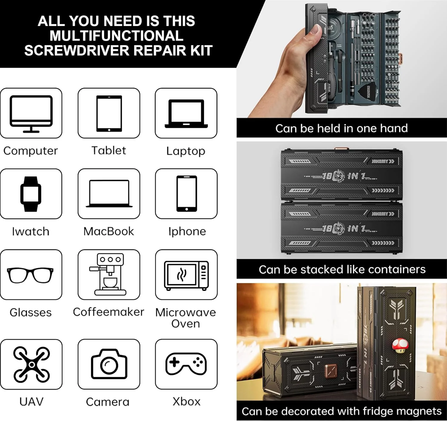 ست پیچ گوشتی جغجغه ای دقیق چند بیتی Jakemy، کیت پیچ گوشتی کامپیوتر 180 در 1، ست ابزار تعمیر پیچ گوشتی دقیق برای لپ تاپ، آیفون، مک بوک، PS5، ایکس باکس، RC، ساعت، جواهرات، عینک، اسباب بازی ست پیچ گوشتی جغجغه ای دقیق چند بیتی Jakemy، کیت پیچ گوشتی کامپیوتر 180 در 1، ست ابزار تعمیر پیچ گوشتی دقیق برای لپ تاپ، آیفون، مک بوک، PS5، ایکس باکس، RC، ساعت، جواهرات، عینک، اسباب بازی