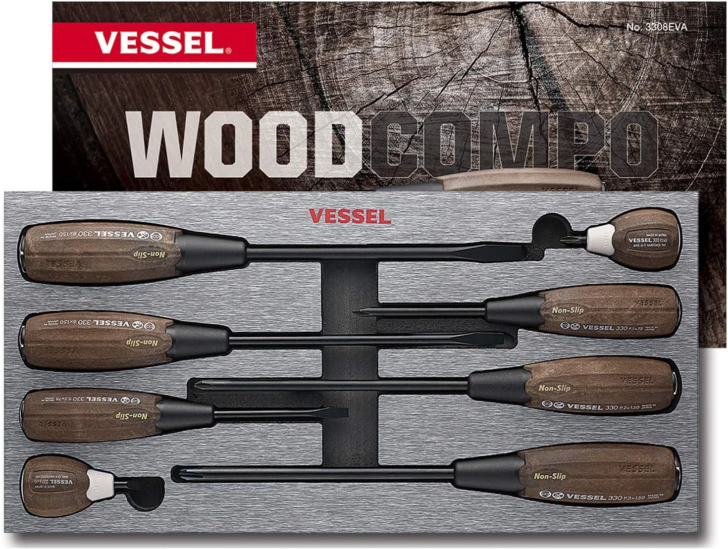 مجموعه پیچ گوشتی 8 عددی وِسِل مدل 3308EVA با دسته چوبی کامپو و ضد لغزش مجموعه پیچ گوشتی 8 عددی وِسِل مدل 3308EVA با دسته چوبی کامپو و ضد لغزش