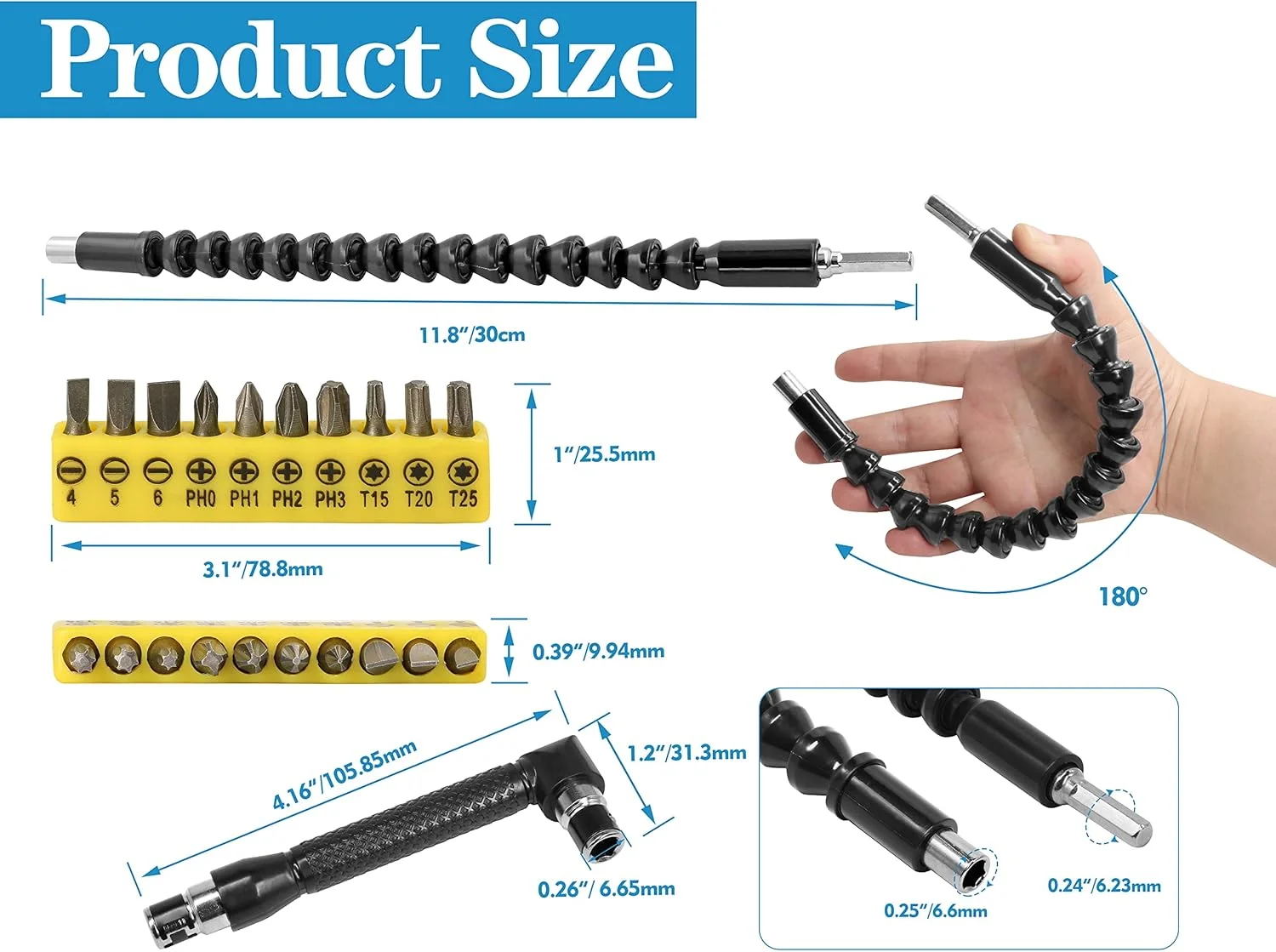 دسته پیچ گوشتی زاویه راست 90 درجه، شفت نرم و انعطاف پذیر 11.6 اینچی و مجموعه 10 عددی سری پیچ گوشتی، کیت های اتصال دریل پیچ گوشتی برقی - بسته 12 عددی دسته پیچ گوشتی زاویه راست 90 درجه، شفت نرم و انعطاف پذیر 11.6 اینچی و مجموعه 10 عددی سری پیچ گوشتی، کیت های اتصال دریل پیچ گوشتی برقی - بسته 12 عددی