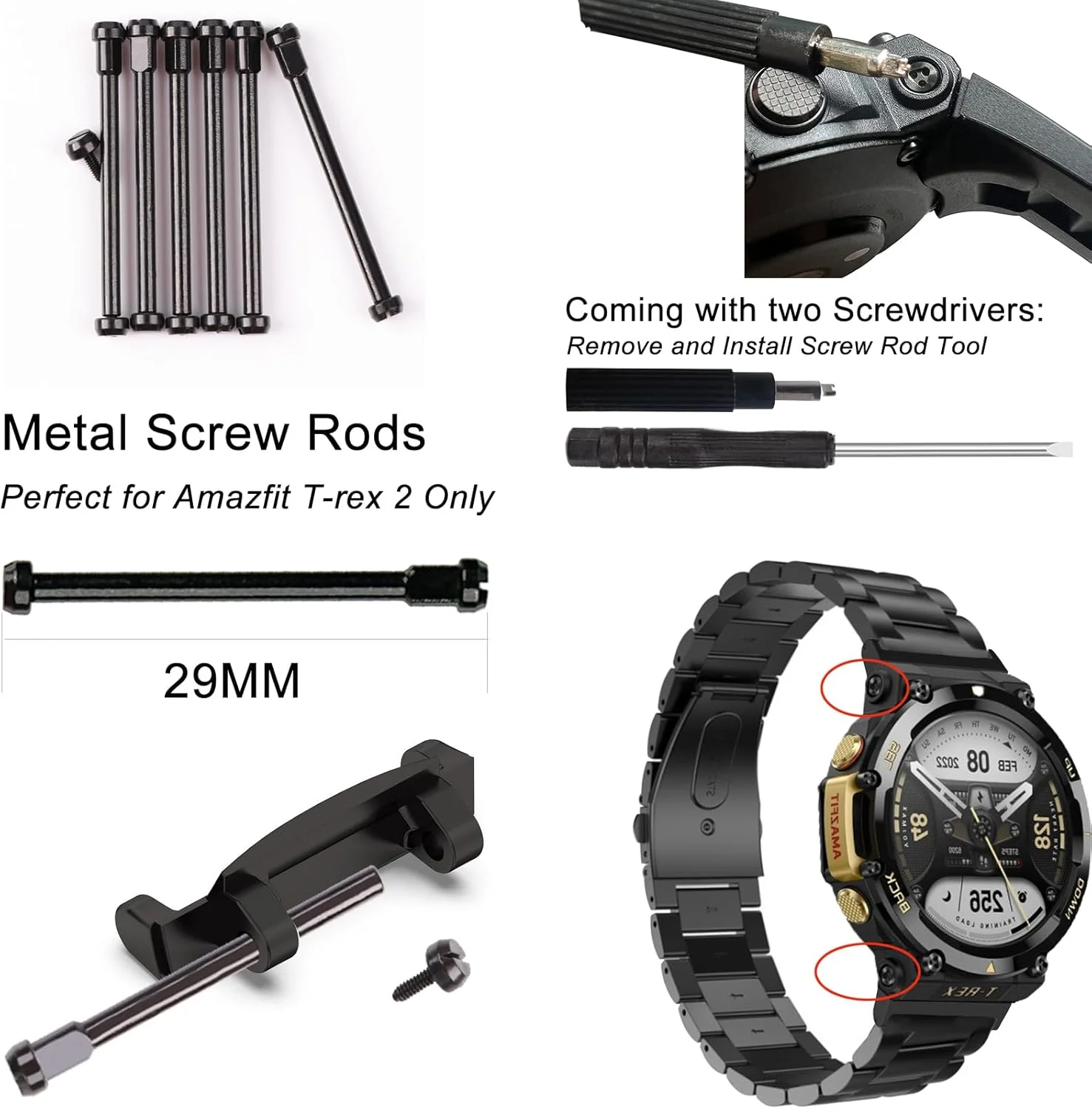 میله پیچی سازگار با Amazfit T-Rex 2 / T-Rex 2 Pro، پیچ های جایگزین میله اتصال فولاد ضد زنگ 2 عددی با ابزار حذف پیچ گوشتی 2 عددی برای لوازم جانبی Amazfit T Rex 2 (مشکی) میله پیچی سازگار با Amazfit T-Rex 2 / T-Rex 2 Pro، پیچ های جایگزین میله اتصال فولاد ضد زنگ 2 عددی با ابزار حذف پیچ گوشتی 2 عددی برای لوازم جانبی Amazfit T Rex 2 (مشکی)