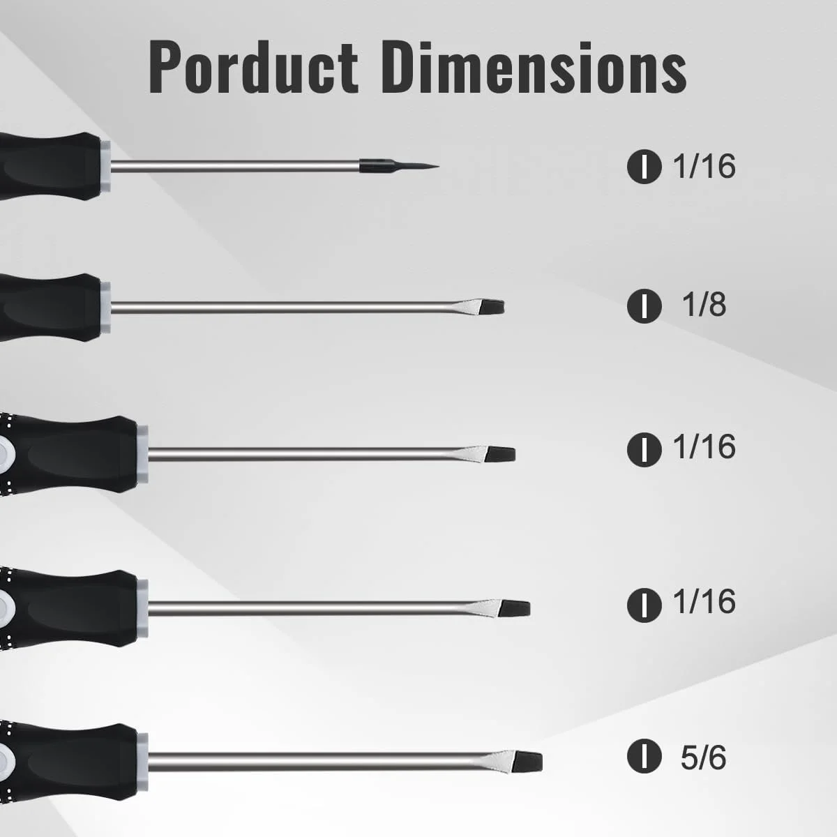 مجموعه پیچ گوشتی تخت (شامل 5 عدد در سایزهای 1/16 اینچ، 1/8 اینچ، 3/16 اینچ، 1/4 اینچ، 5/16 اینچ) پیچ گوشتی های دوسو با نوک مغناطیسی و دسته ارگونومیک نرم - پیچ گوشتی های تخت استاندارد و دقیق