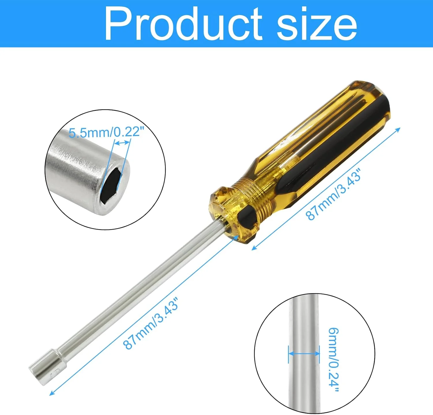 پیچ گوشتی بکس 5.5 میلی متری Biaungdo، آچار بکس فولادی کربنی با نوک غیر مغناطیسی، ابزار دستی آچار مهره شش گوش برای تعمیرات (دسته پلاستیکی) پیچ گوشتی بکس 5.5 میلی متری Biaungdo، آچار بکس فولادی کربنی با نوک غیر مغناطیسی، ابزار دستی آچار مهره شش گوش برای تعمیرات (دسته پلاستیکی)