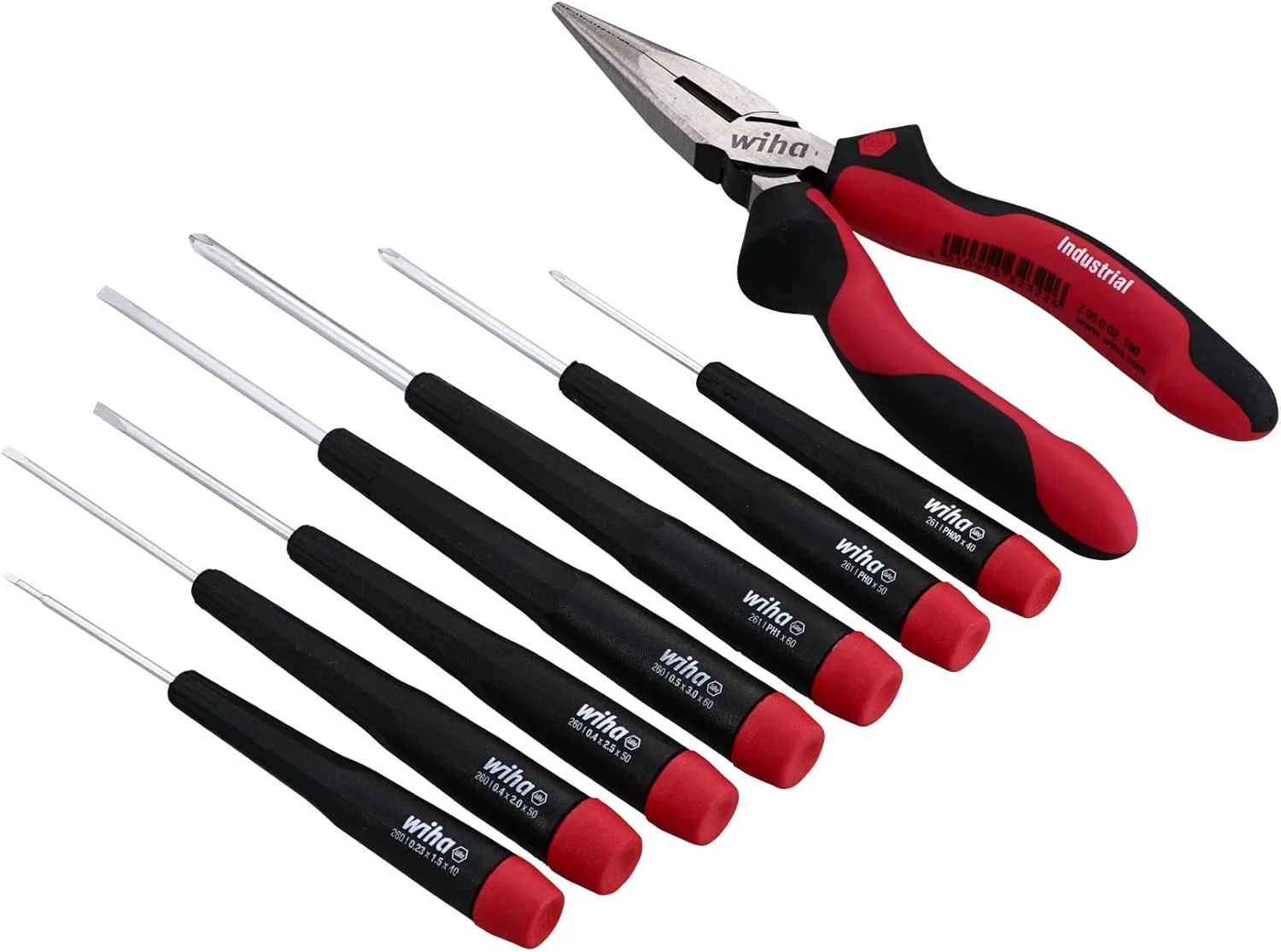 مجموعه پیچ گوشتی دوسو و چهارسو ویها 26190 به همراه انبر دم باریک حرفه ای 6.3 اینچی، 8 تکه