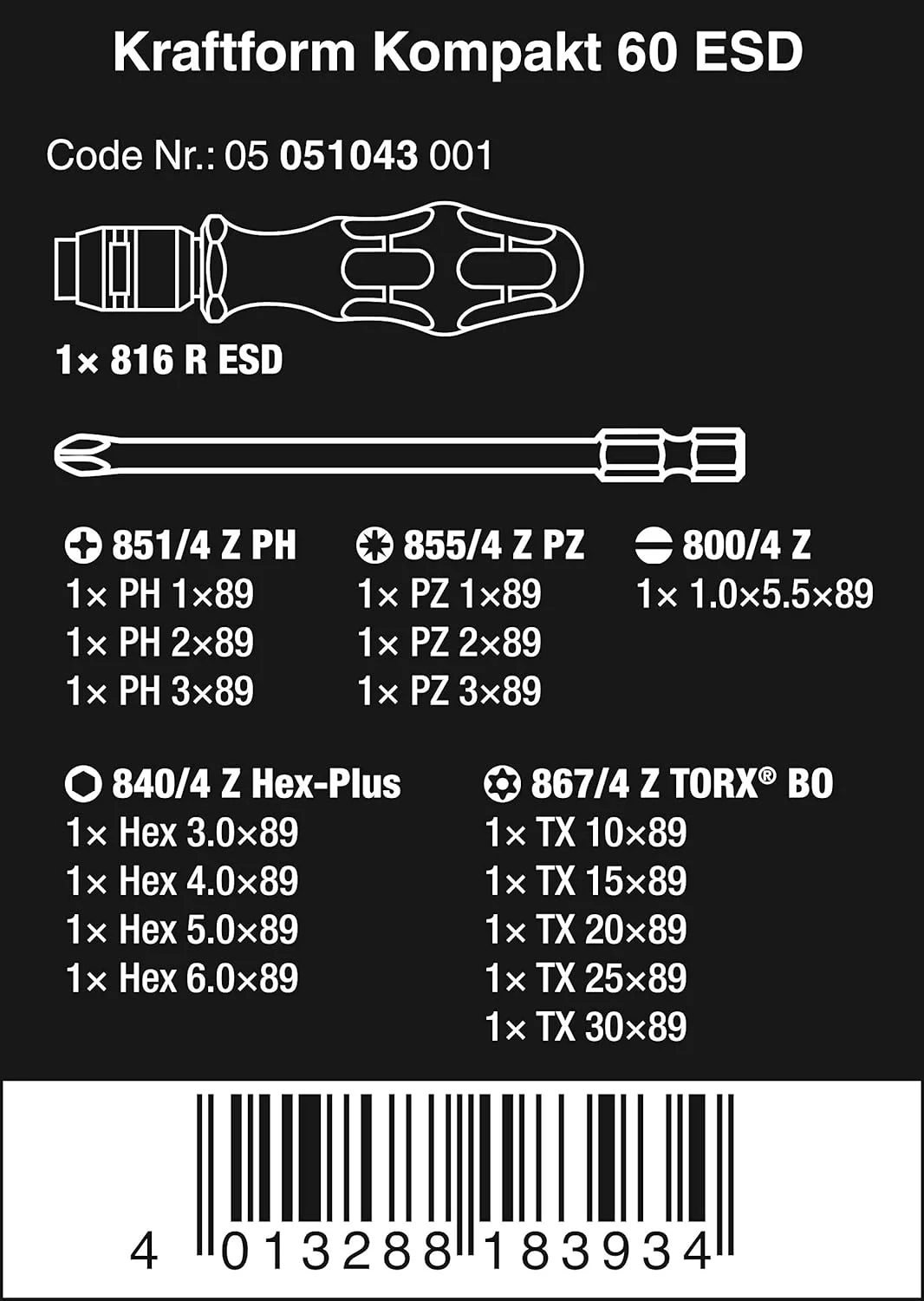 مجموعه پیچ گوشتی 17 تکه Wera Kraftform Kompakt 60 ESD مدل 05051043001 مجموعه پیچ گوشتی 17 تکه Wera Kraftform Kompakt 60 ESD مدل 05051043001
