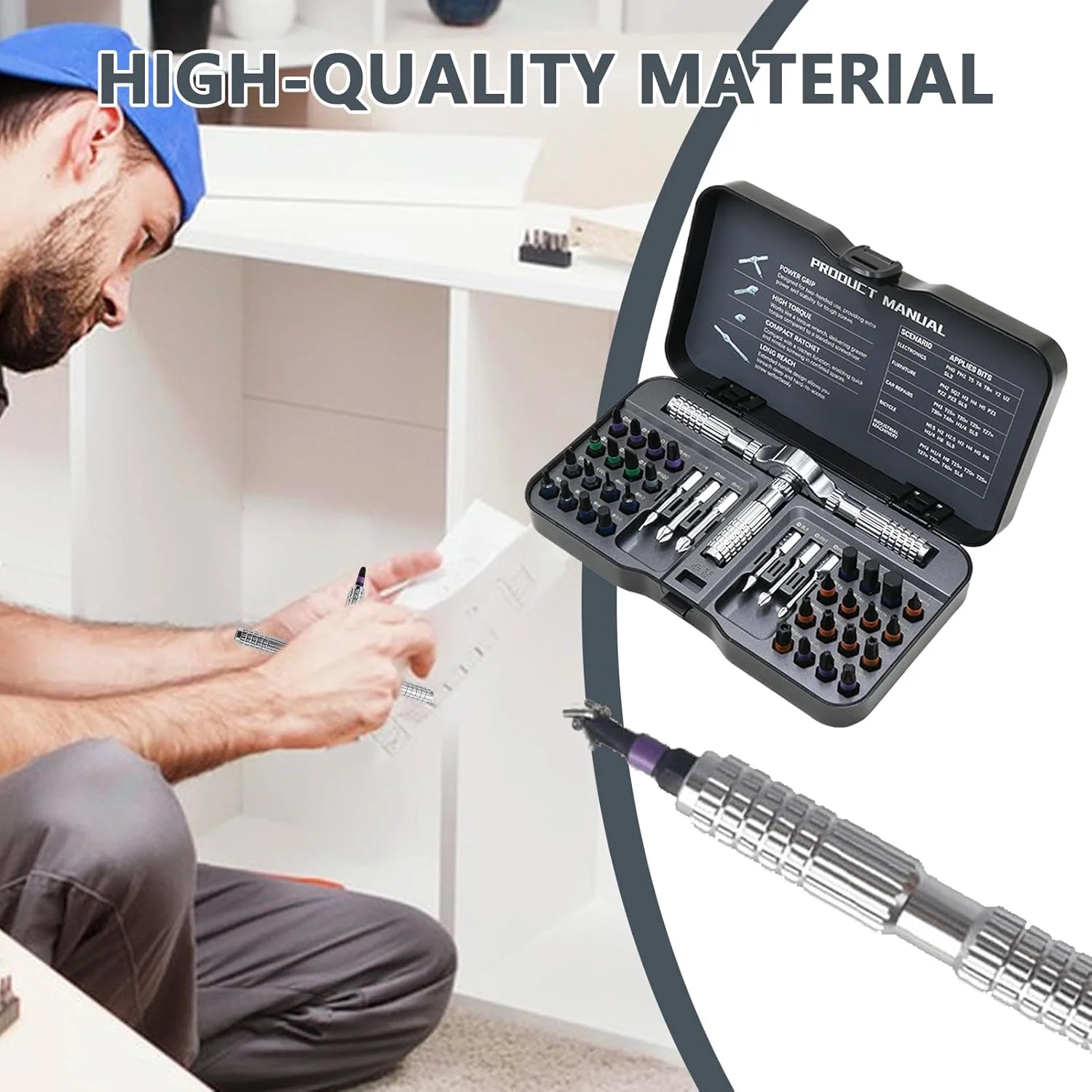 ست پیچ گوشتی جغجغه ای، کیت سری پیچ گوشتی برای تعمیر - ست پیچ گوشتی جغجغه ای مغناطیسی ارگونومیک 40 در 1 برای برقکار، ساخت و ساز، نجاری، صنعتی، الکترونیک