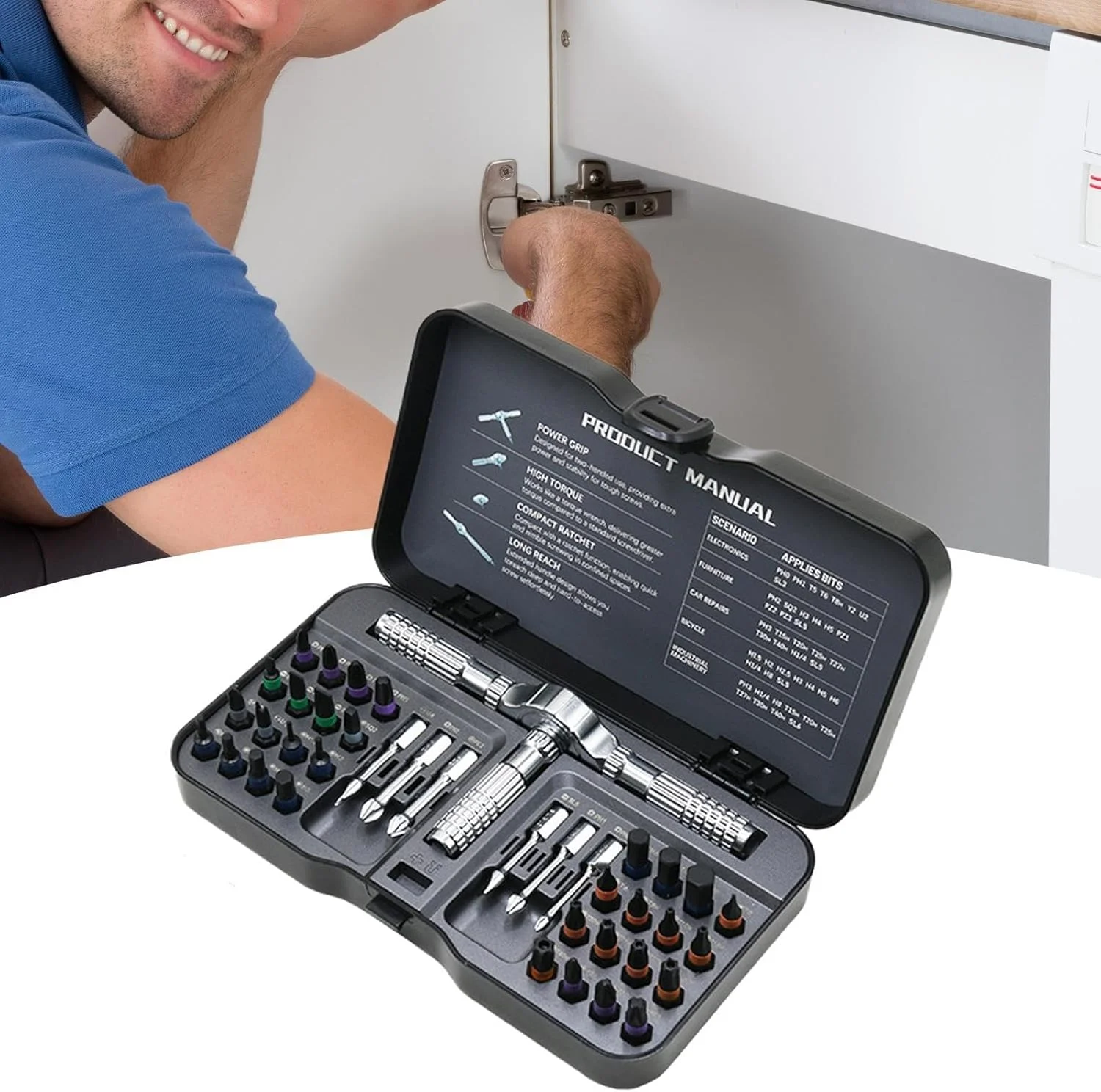 ست پیچ گوشتی جغجغه ای، کیت سری پیچ گوشتی برای تعمیر - ست پیچ گوشتی جغجغه ای مغناطیسی ارگونومیک 40 در 1 برای برقکار، ساخت و ساز، نجاری، صنعتی، الکترونیک