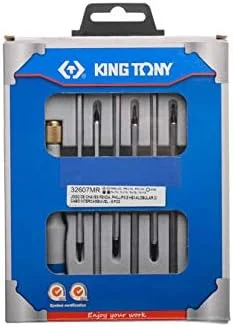 مجموعه پیچ گوشتی دقیق برگشت پذیر کینگ تونی مدل 32607MR، مجموعه 8 عددی