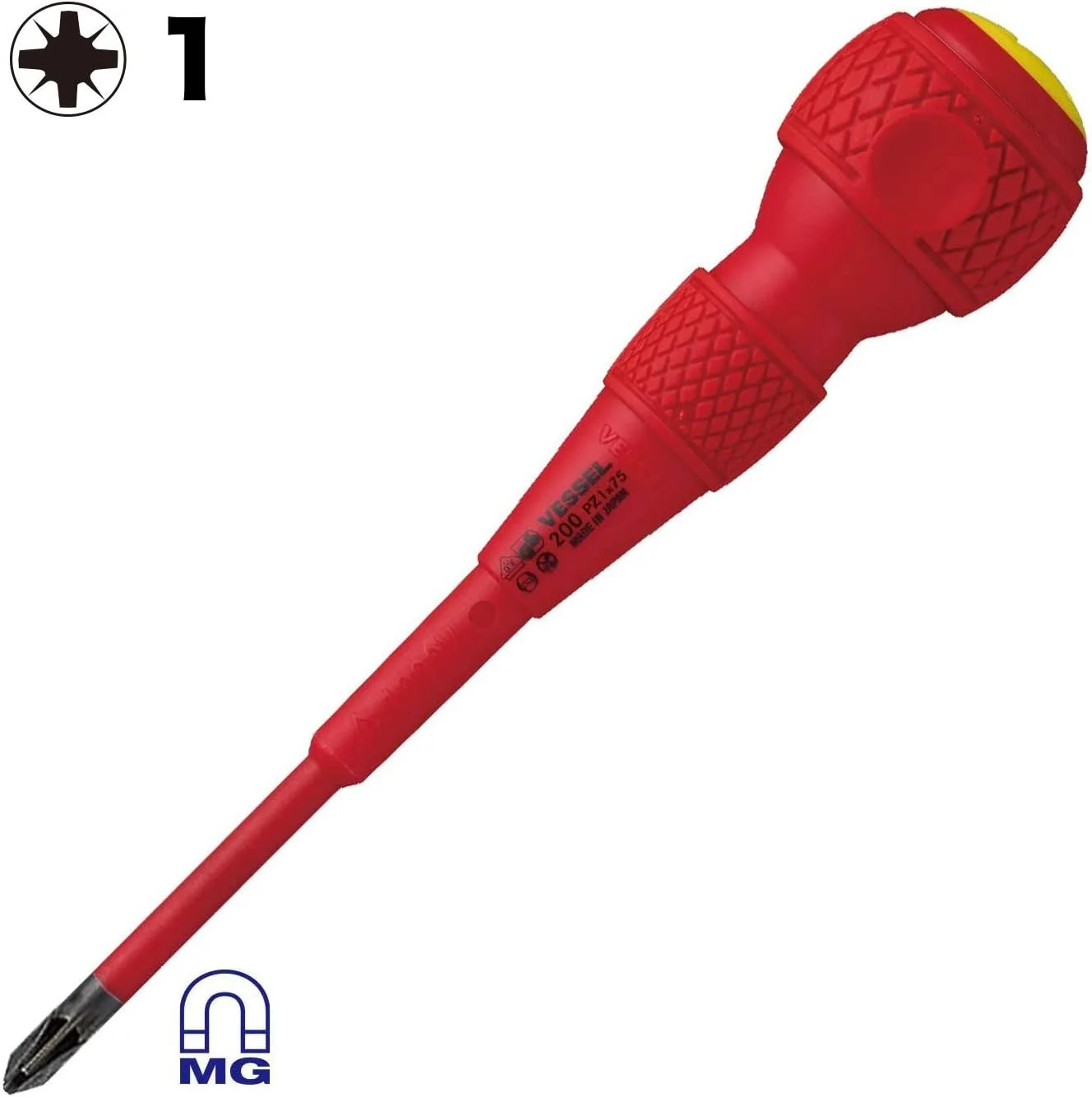 پیچ گوشتی عایق VESSEL BALL Grip VDE PZ1x75 پیچ گوشتی عایق VESSEL BALL Grip VDE PZ1x75