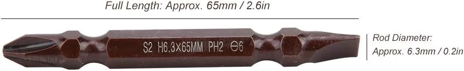 سری پیچ گوشتی مغناطیسی دو سر، شش ضلعی 6.3 میلی متر در 65 میلی متر PH2 SL6 برای مونتاژ مبلمان و ابزارهای DIY