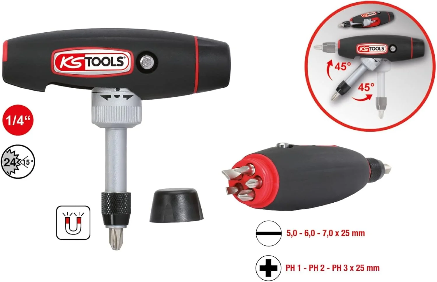 دسته T جغجغه ای پیچ گوشتی KS Tools 911.2475 با درایو 1/4 اینچ دسته T جغجغه ای پیچ گوشتی KS Tools 911.2475 با درایو 1/4 اینچ