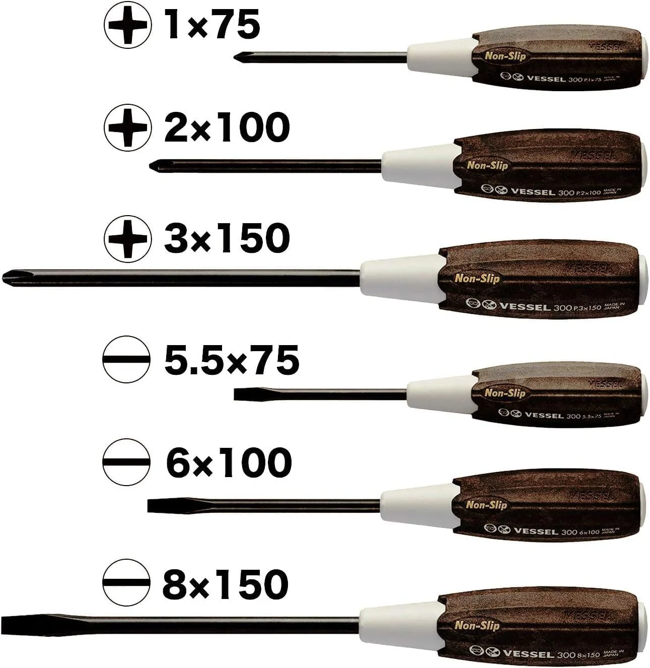 مجموعه 6 عددی پیچ گوشتی دسته چوبی ضد لغزش VESSEL ساخت ژاپن مدل 3006CS مجموعه 6 عددی پیچ گوشتی دسته چوبی ضد لغزش VESSEL ساخت ژاپن مدل 3006CS