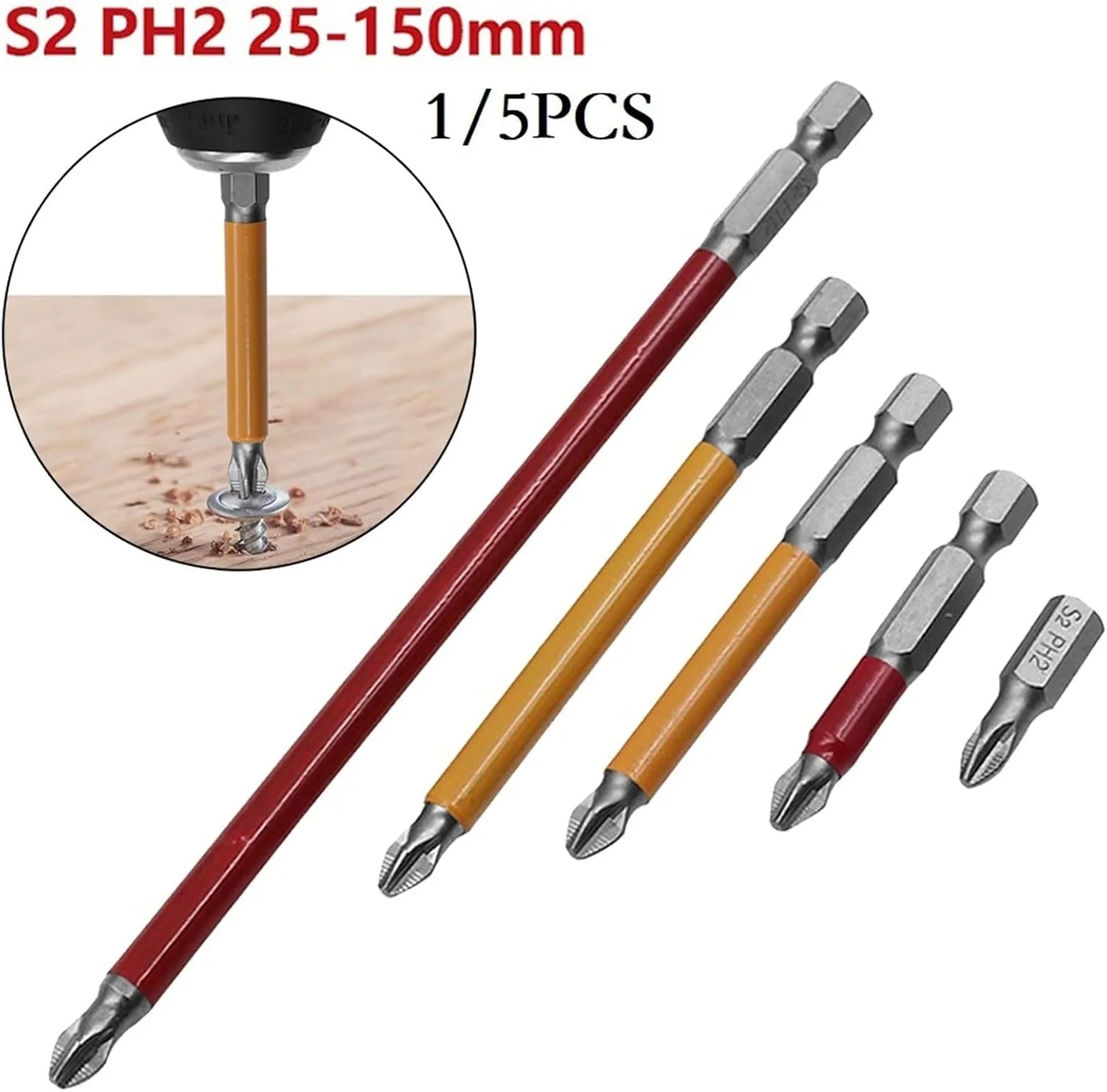 ست پیچ گوشتی ضد لغزش مغناطیسی؛ سری پیچ گوشتی با ساق شش گوش و طول بلند، سر پیچ گوشتی چهارسو/صلیبی