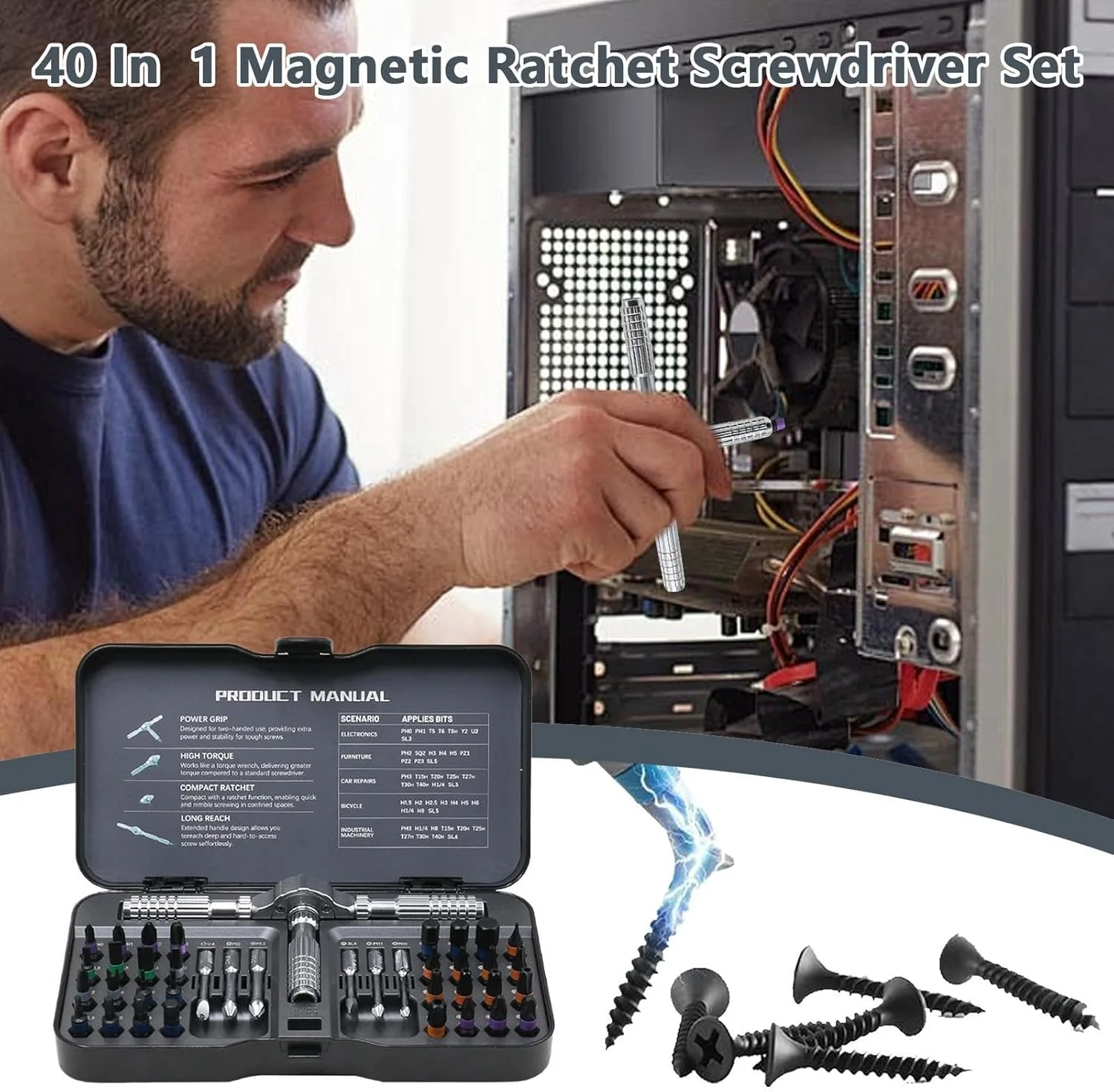 ست پیچ گوشتی جغجغه ای - کیت سری پیچ گوشتی خانگی، ست پیچ گوشتی جغجغه ای مغناطیسی 40 در 1 برای برقکار، ساخت و ساز، نجاری، صنعتی، الکترونیک ست پیچ گوشتی جغجغه ای - کیت سری پیچ گوشتی خانگی، ست پیچ گوشتی جغجغه ای مغناطیسی 40 در 1 برای برقکار، ساخت و ساز، نجاری، صنعتی، الکترونیک