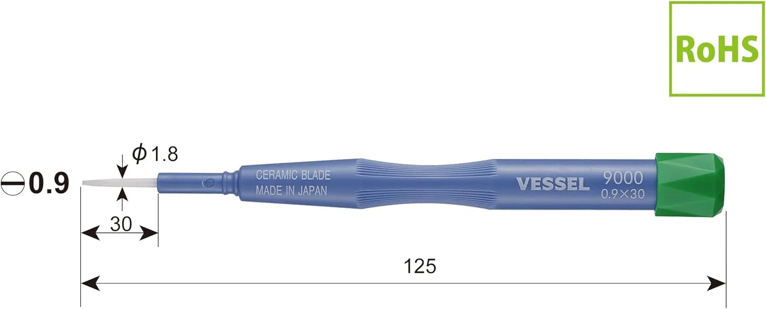 پیچ گوشتی تنظیم سرامیکی Vessel مدل No.9000، دوسو 0.9 میلیمتر پیچ گوشتی تنظیم سرامیکی Vessel مدل No.9000، دوسو 0.9 میلیمتر