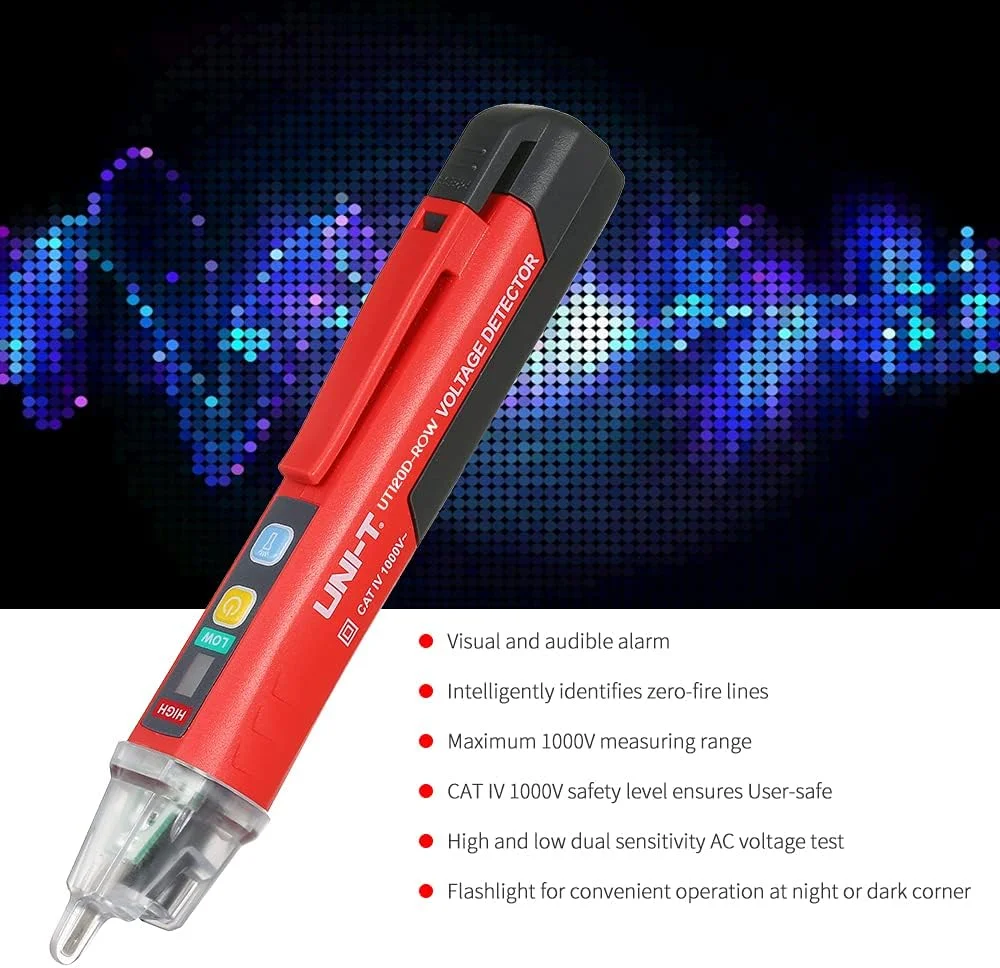 قلم تست ولتاژ AC غیر تماسی قابل حمل UNI-T مدل V~Alert با آلارم صوتی و نوری و چراغ قوه LED قلم تست ولتاژ AC غیر تماسی قابل حمل UNI-T مدل V~Alert با آلارم صوتی و نوری و چراغ قوه LED
