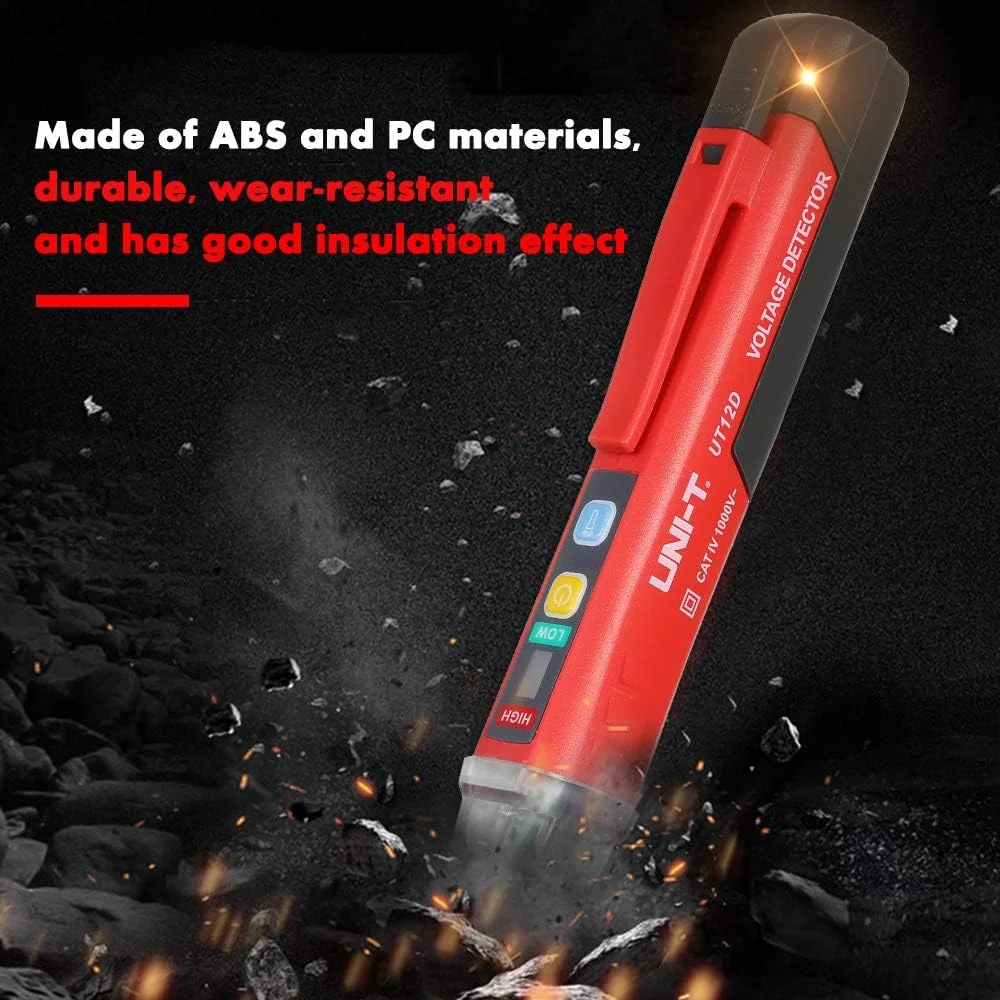 تستر مدار UNI-T، تستر ولتاژ AC غیر تماسی قابل حمل به شکل قلم با آلارم صوتی و نوری و چراغ قوه LED