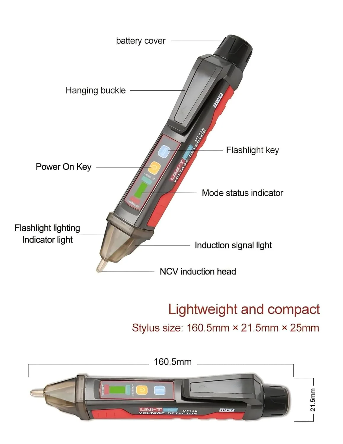 دستگاه تشخیص ولتاژ AC یونیتی مدل UT12E UT12M با محدوده 24V-1000V، قلم تست غیر تماسی، تستر پریز برق دستگاه تشخیص ولتاژ AC یونیتی مدل UT12E UT12M با محدوده 24V-1000V، قلم تست غیر تماسی، تستر پریز برق