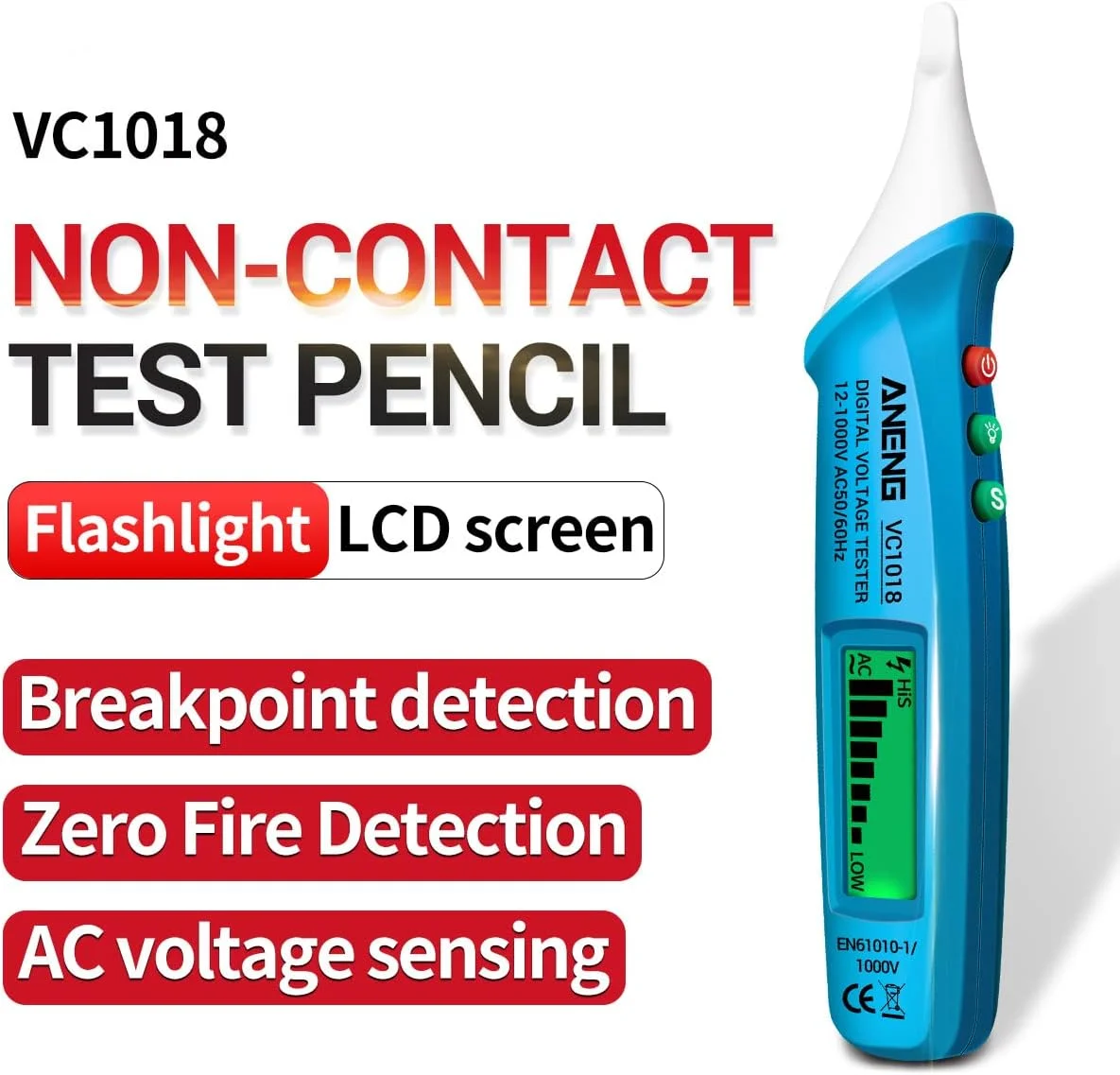 قلم تست ولتاژ دیجیتال غیر تماسی یونی تی مدل VC1018 با صفحه نمایش LCD، محدوده 12 تا 1000 ولت، قلم تست چند منظوره AC/DC، تست پیوستگی الکتریکی و تست باتری با آلارم صوتی و نوری قلم تست ولتاژ دیجیتال غیر تماسی یونی تی مدل VC1018 با صفحه نمایش LCD، محدوده 12 تا 1000 ولت، قلم تست چند منظوره AC/DC، تست پیوستگی الکتریکی و تست باتری با آلارم صوتی و نوری